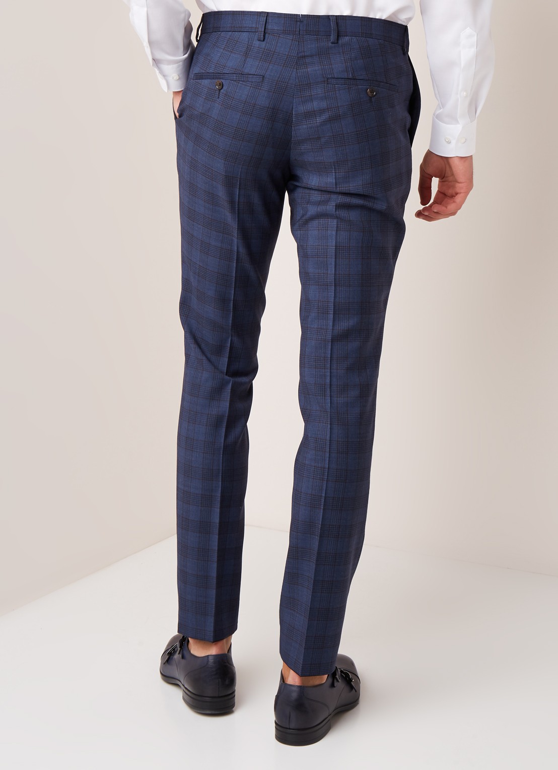 Van Gils Bull slim fit pantalon van wol - achterkant donkerblauw