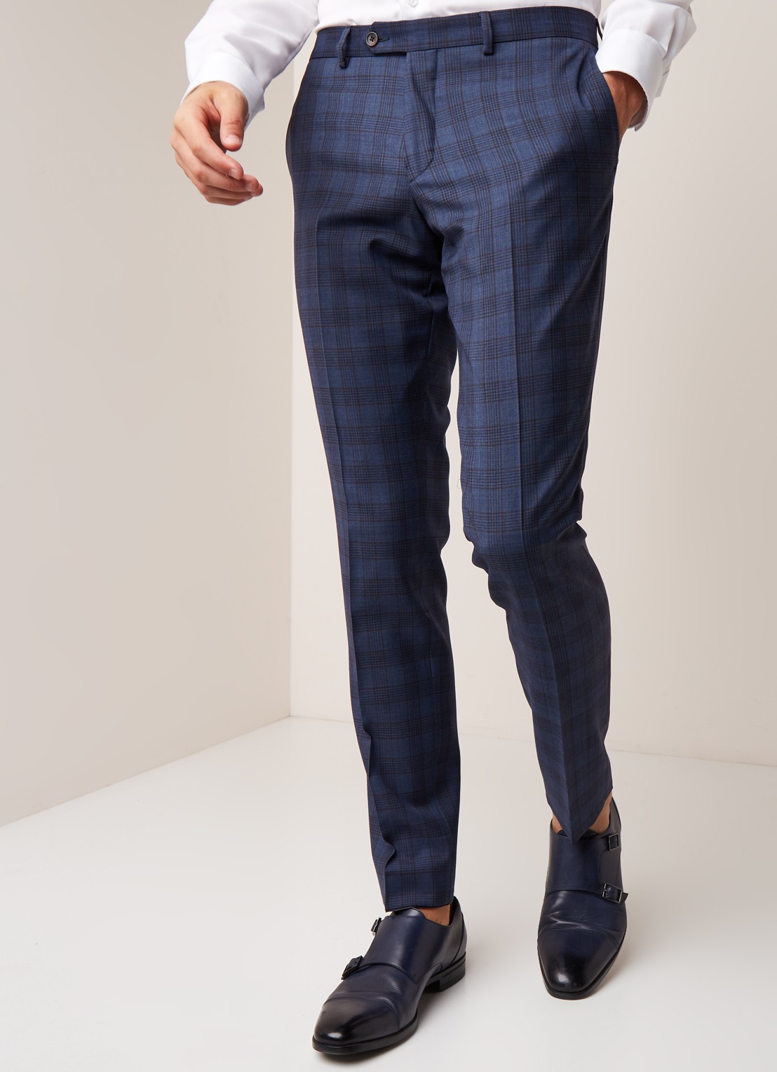 Van Gils Bull slim fit pantalon van wol - detail 2 donkerblauw
