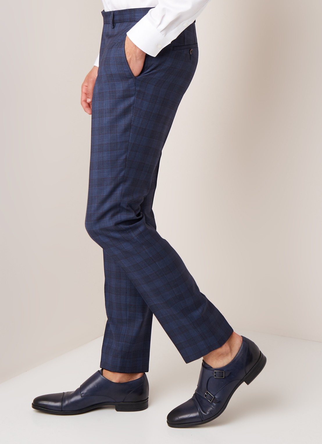 Van Gils Bull slim fit pantalon van wol - detail 3 donkerblauw
