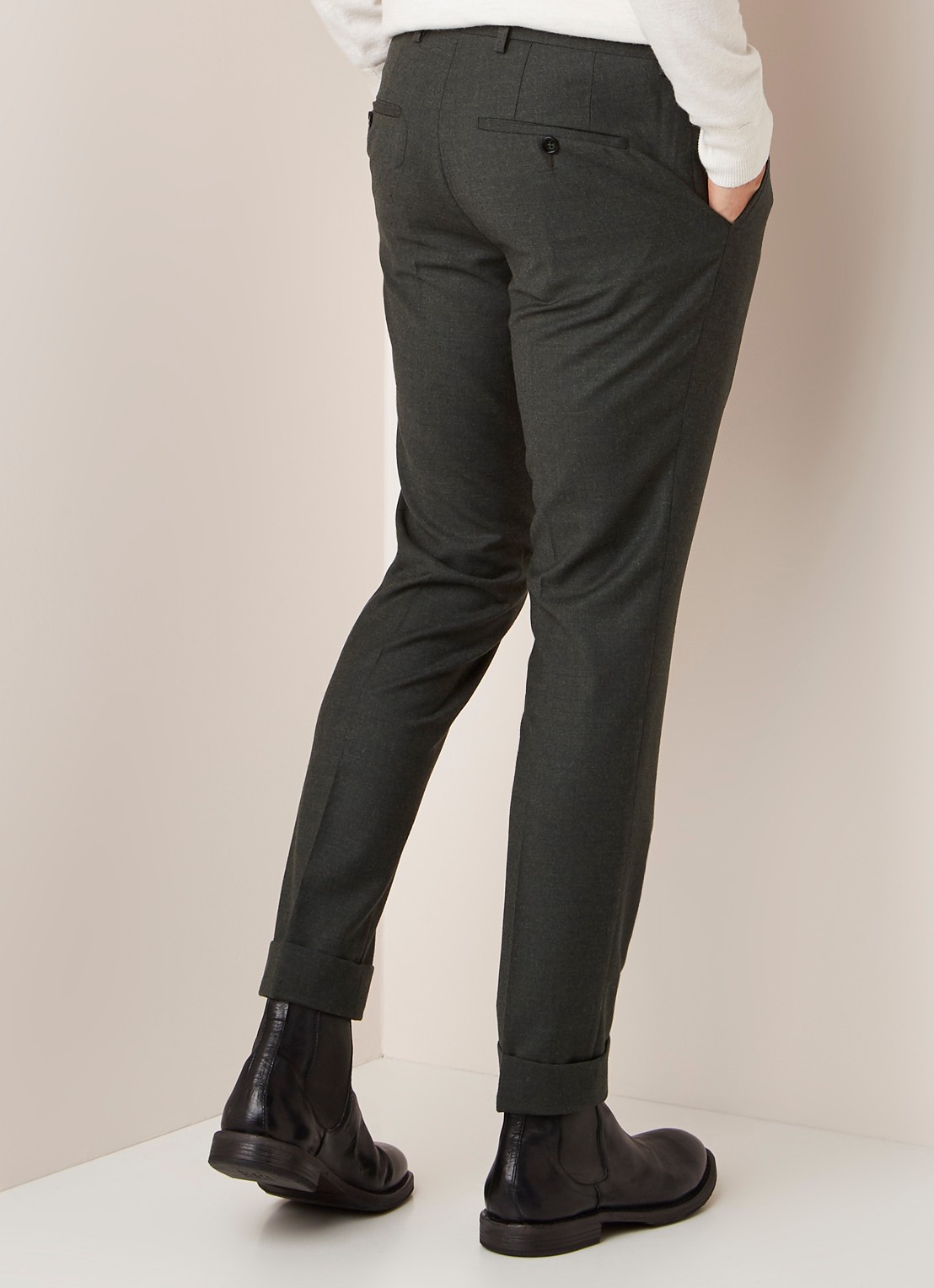 Van Gils Bull Split slim fit pantalon in wolblend - achterkant groen