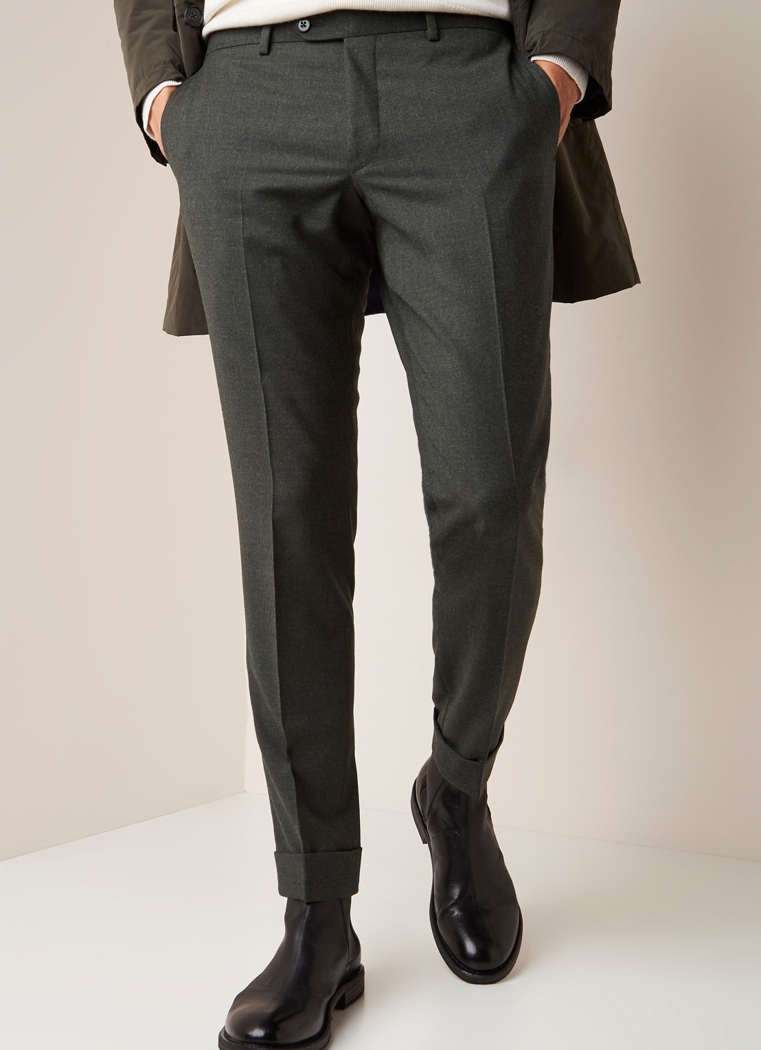 Van Gils Bull Split slim fit pantalon in wolblend - detail 2 groen