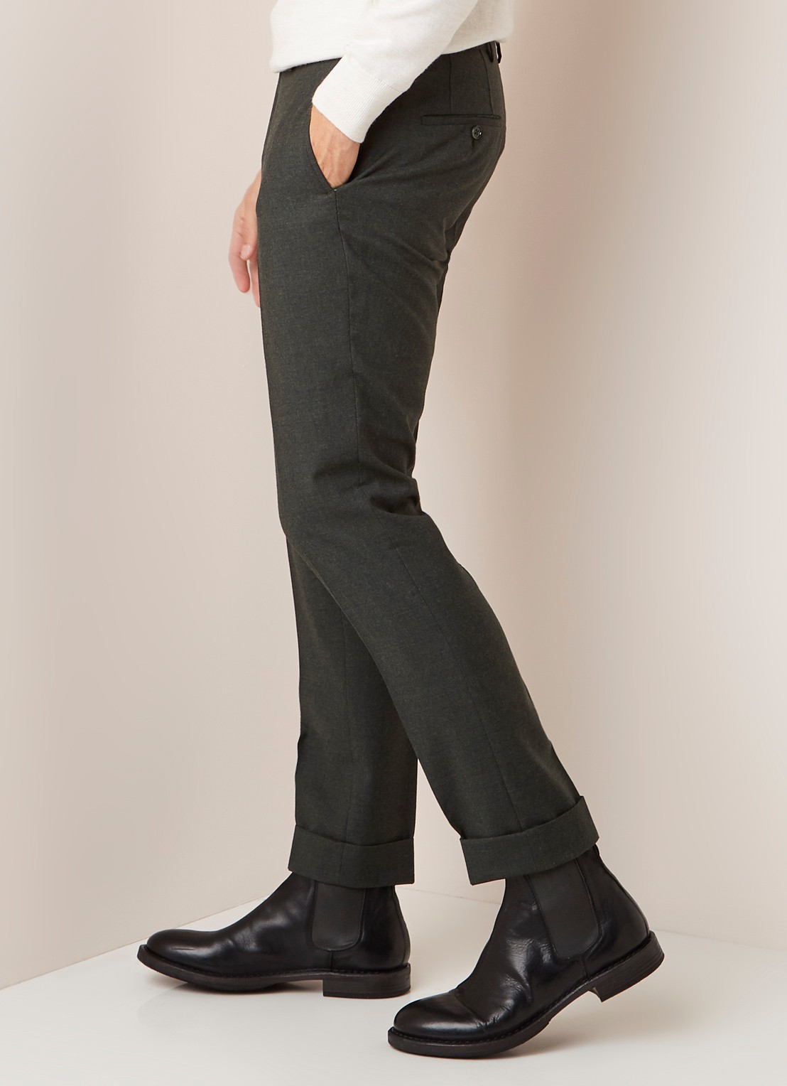 Van Gils Bull Split slim fit pantalon in wolblend - detail 3 groen