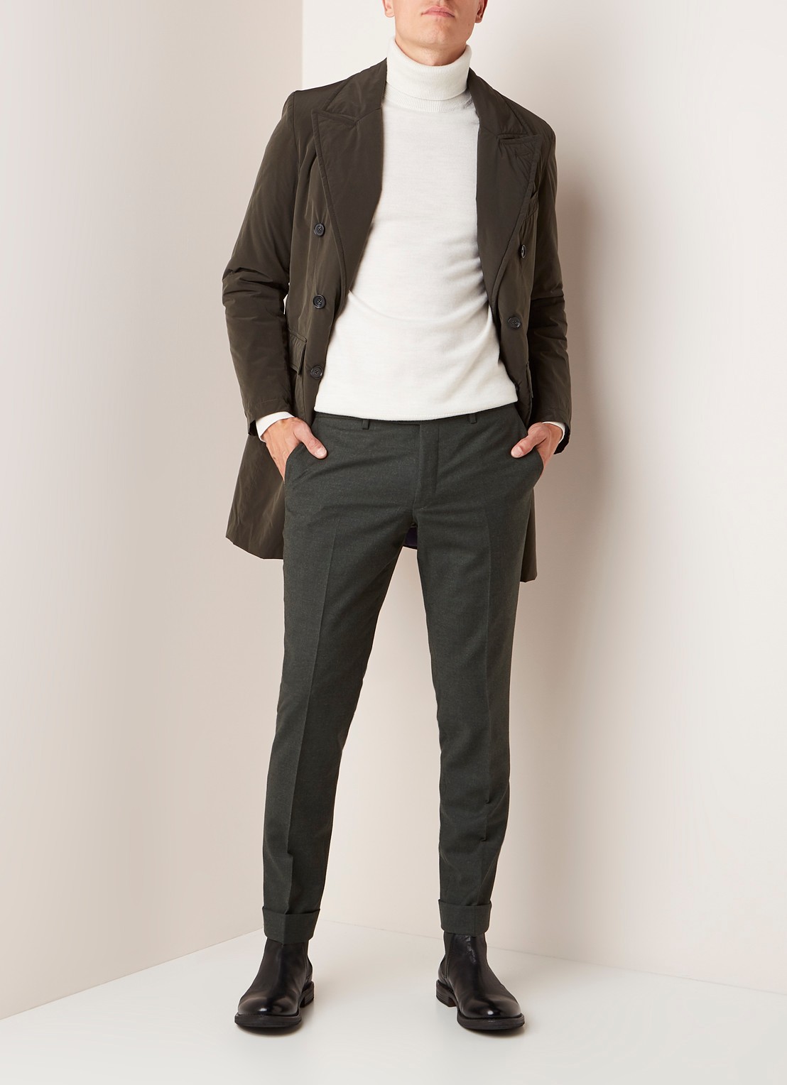 Van Gils Bull Split slim fit pantalon in wolblend - voorkant 6 groen