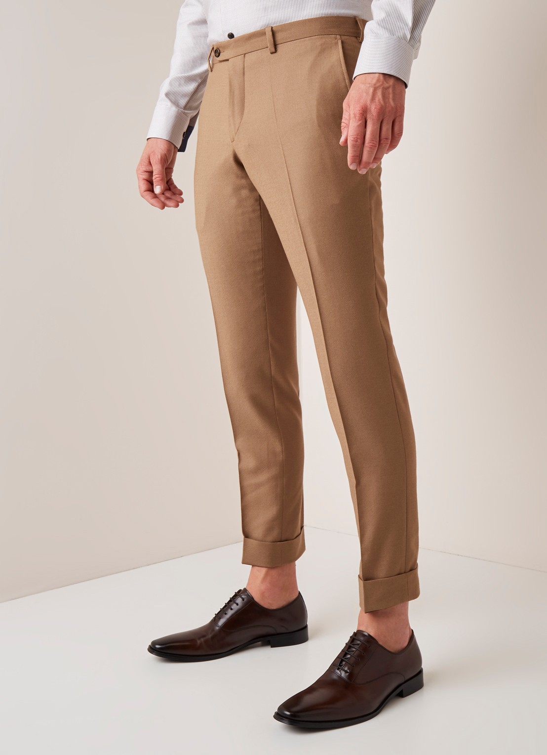 Van Gils Bull Split slim fit pantalon in wolblend - detail 2 camel
