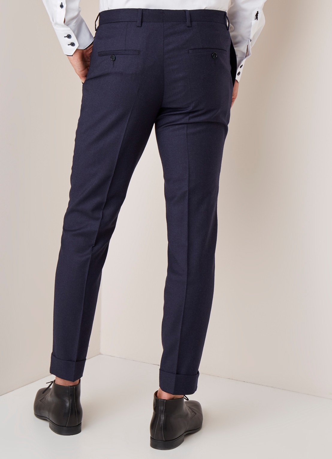 Van Gils Bull Split slim fit pantalon in wolblend - achterkant donkerblauw