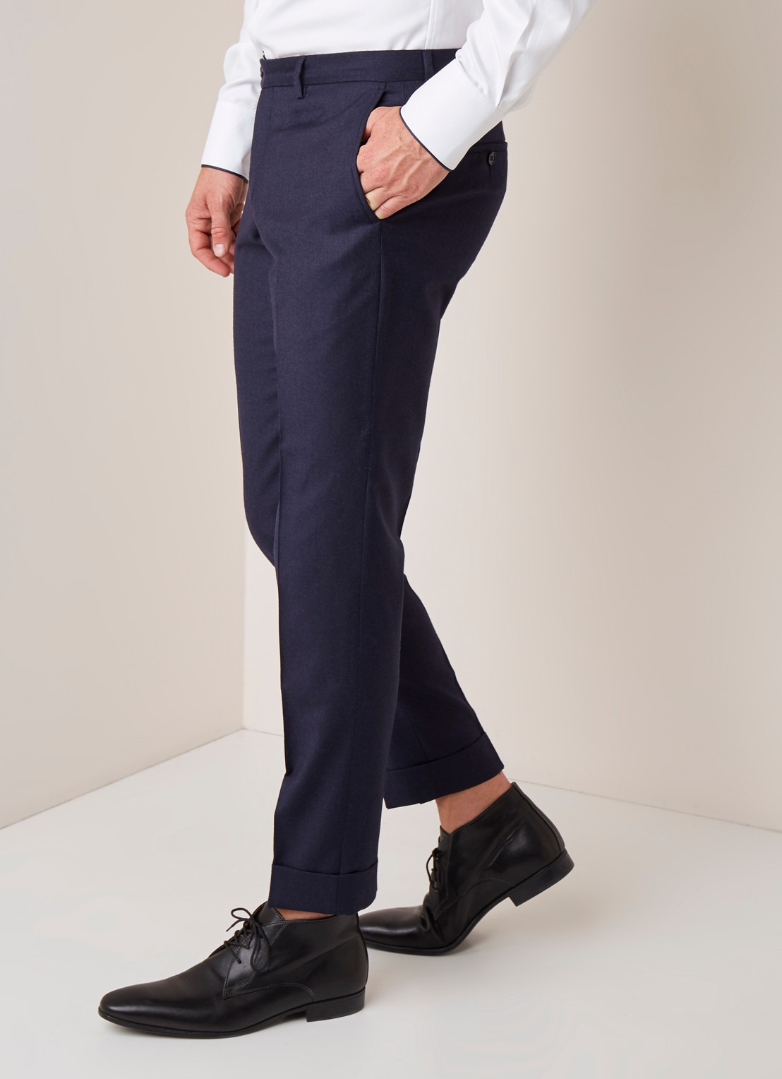Van Gils Bull Split slim fit pantalon in wolblend - detail 5 donkerblauw