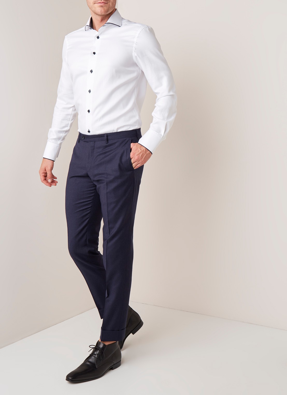 Van Gils Bull Split slim fit pantalon in wolblend - voorkant 3 donkerblauw