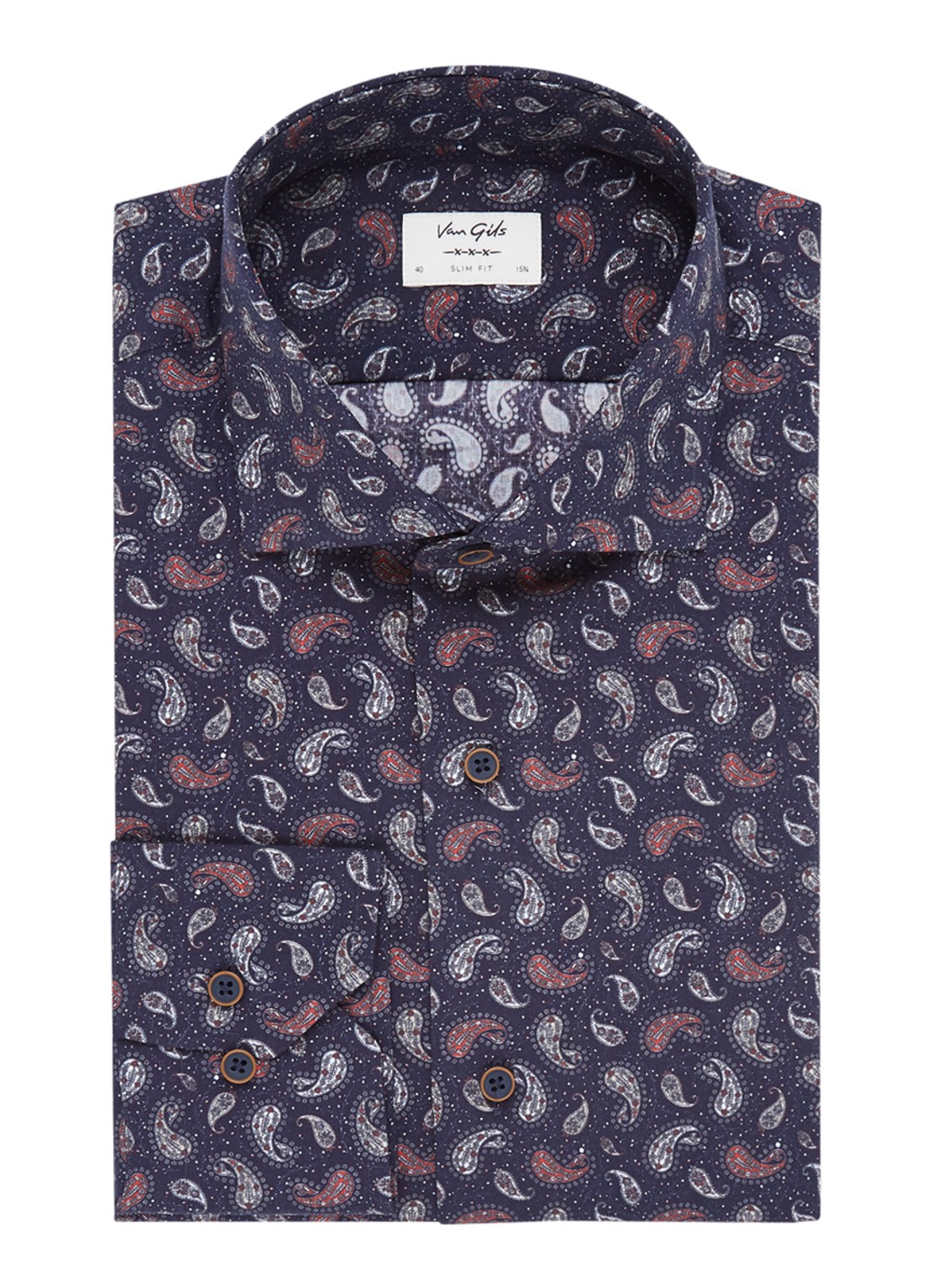 Van Gils Edar slim fit overhemd met paisley dessin - voorkant 2 donkerblauw