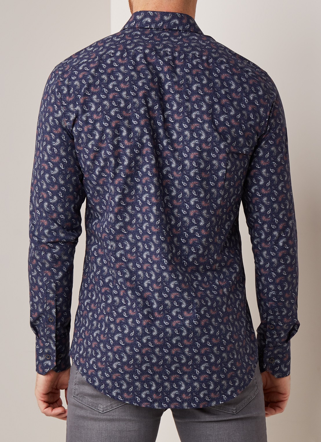 Van Gils Edar slim fit overhemd met paisley dessin - achterkant donkerblauw