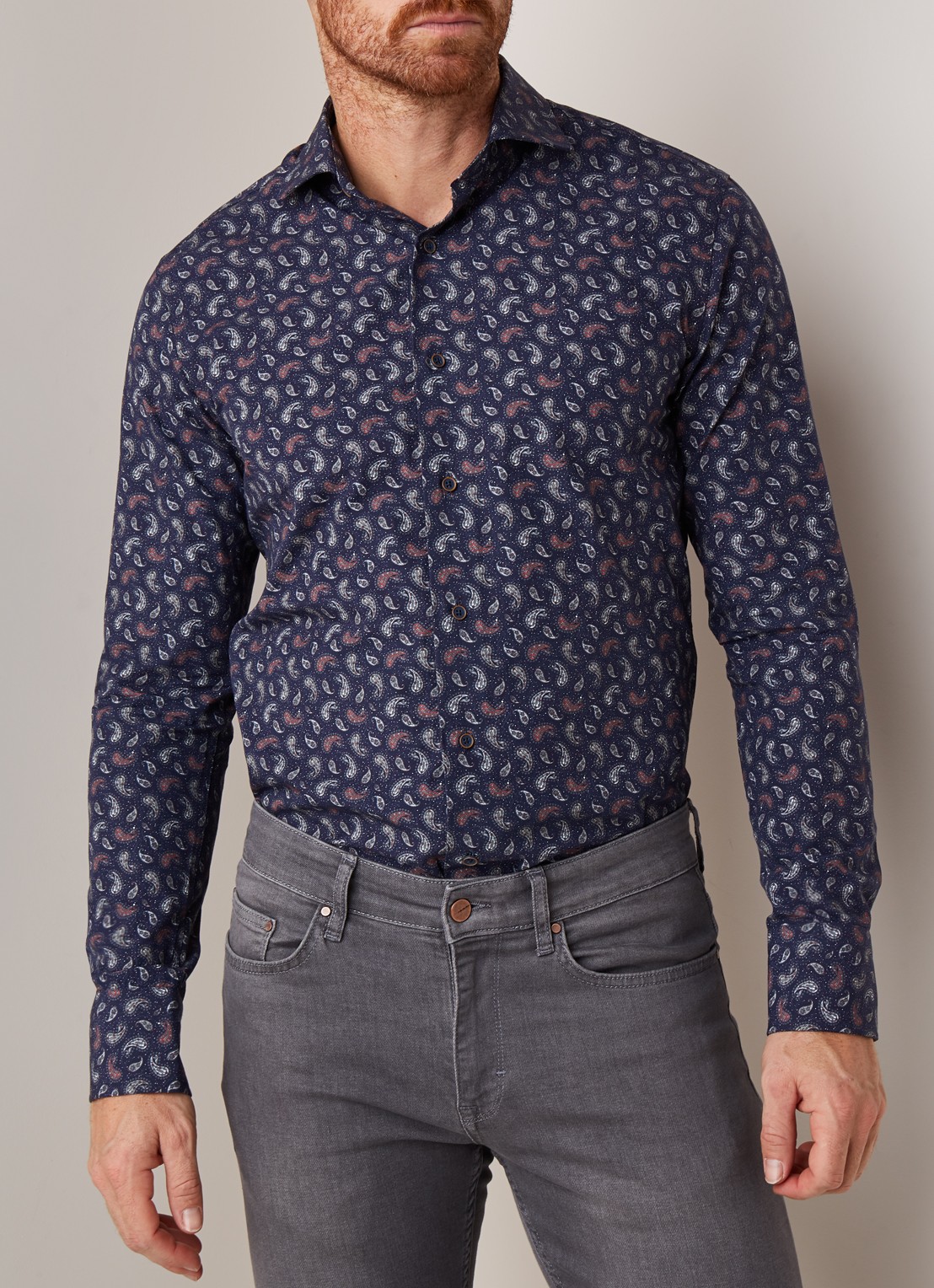 Van Gils Edar slim fit overhemd met paisley dessin - detail 4 donkerblauw