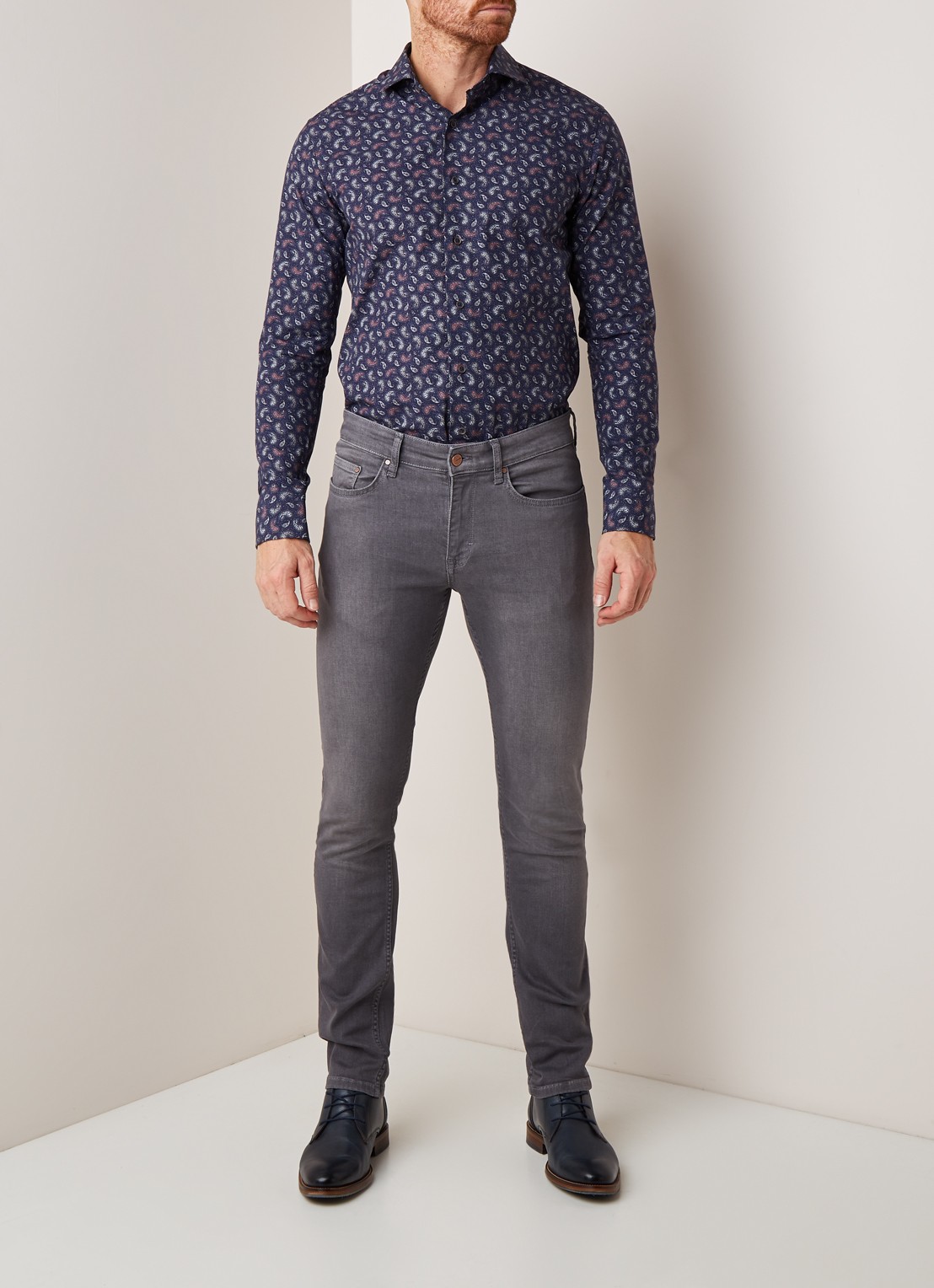 Van Gils Edar slim fit overhemd met paisley dessin - voorkant 3 donkerblauw