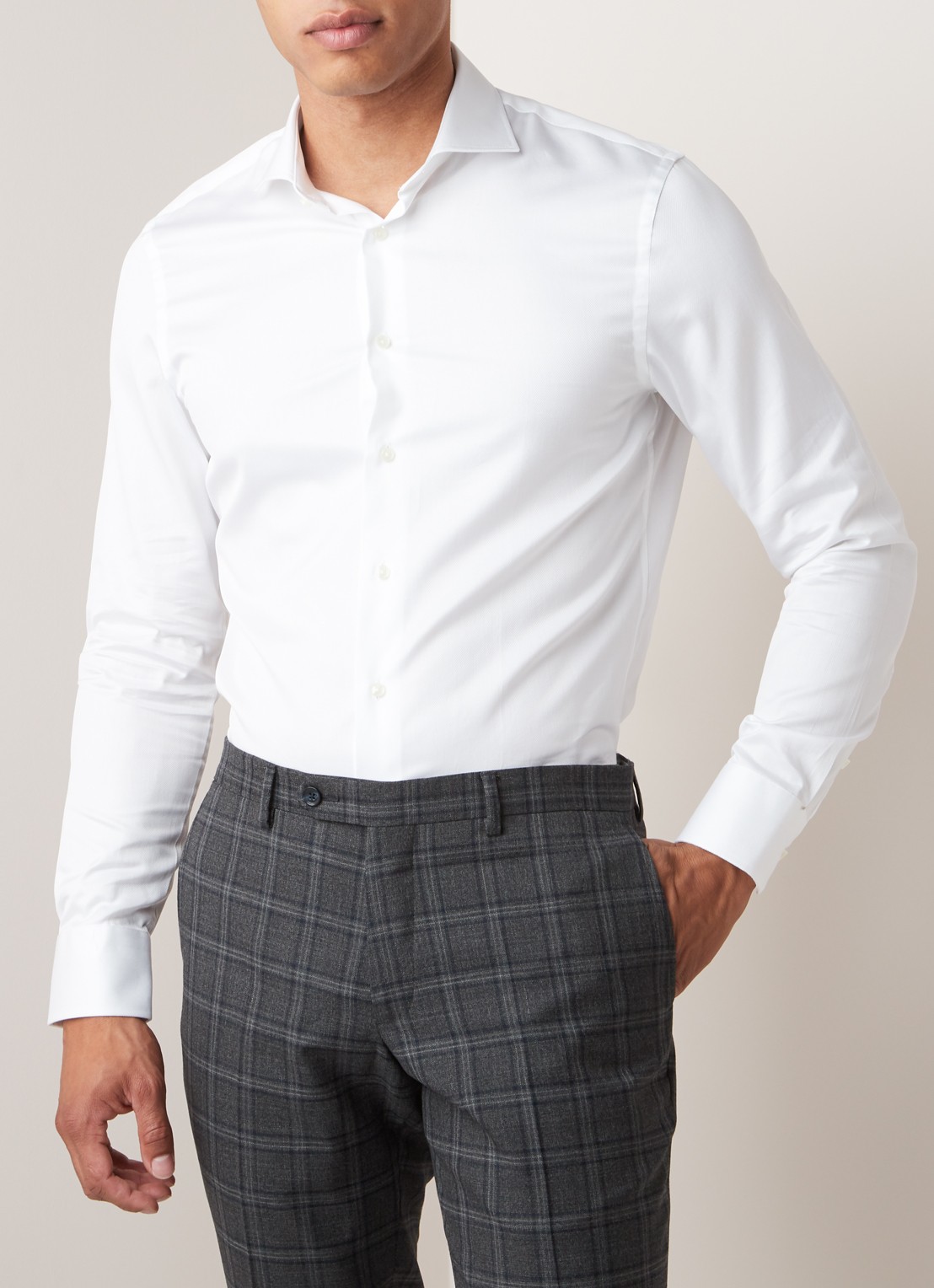 Van Gils Edar slim fit overhemd met wide spread-kraag - detail 2 wit