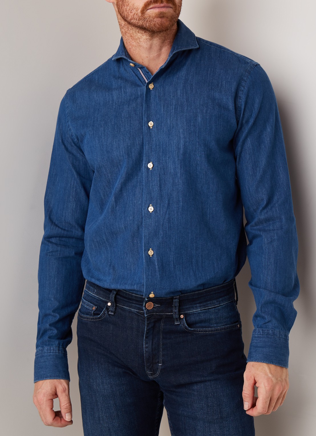 Van Gils Eden slim fit overhemd van denim - detail 3 indigo