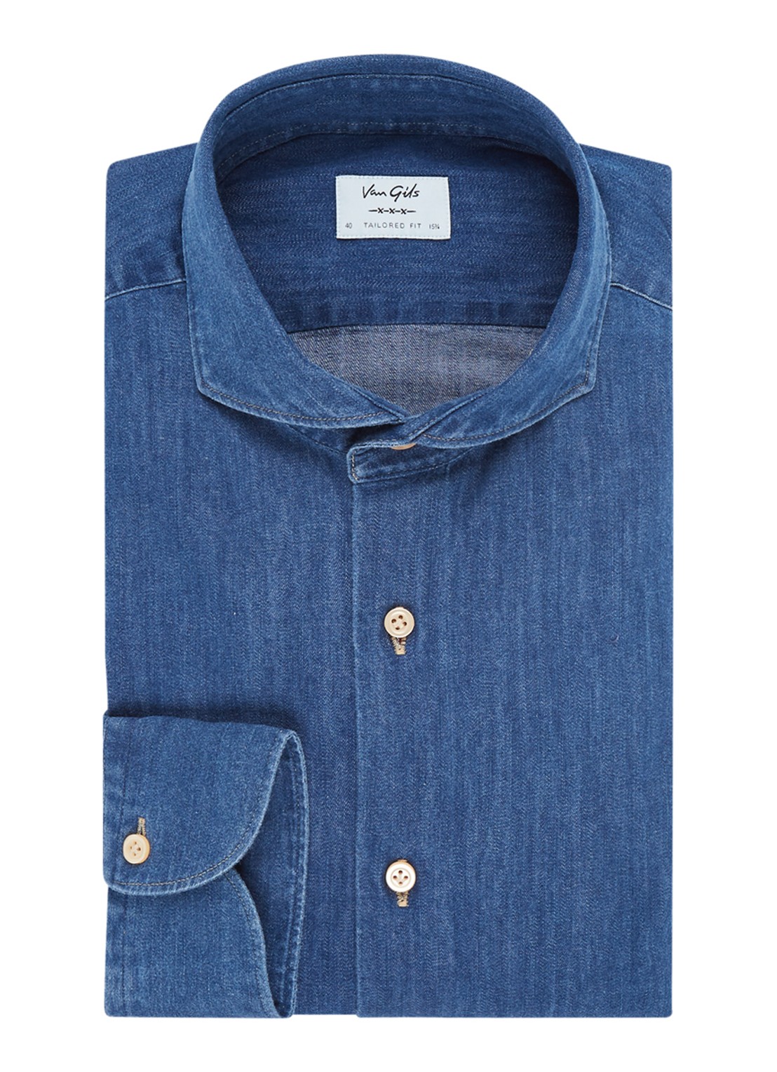 Van Gils Eden slim fit overhemd van denim - voorkant 2 indigo