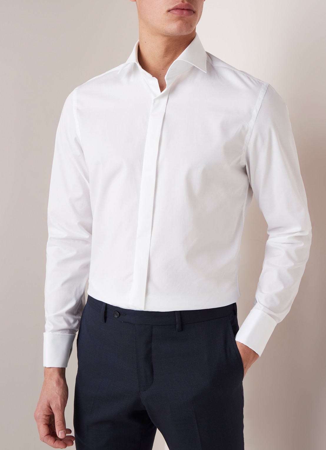 Van Gils Ellington slim fit overhemd met stretch - detail wit