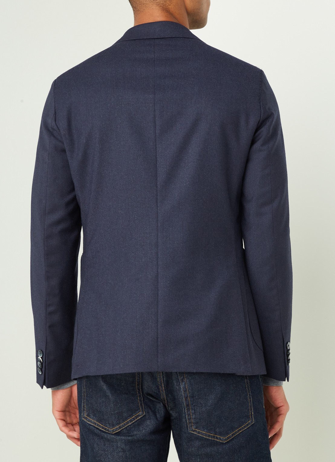 Van Gils Elliot Split slim fit colbert van wol met opgestikte zakken - achterkant donkerblauw