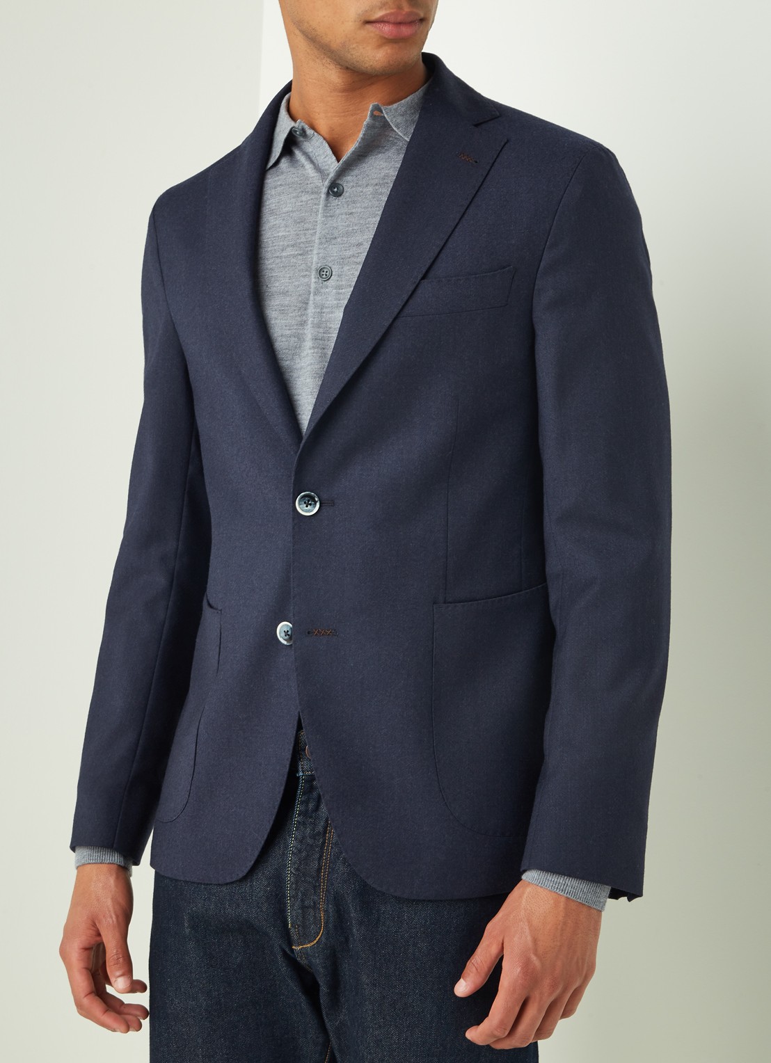 Van Gils Elliot Split slim fit colbert van wol met opgestikte zakken - detail 2 donkerblauw