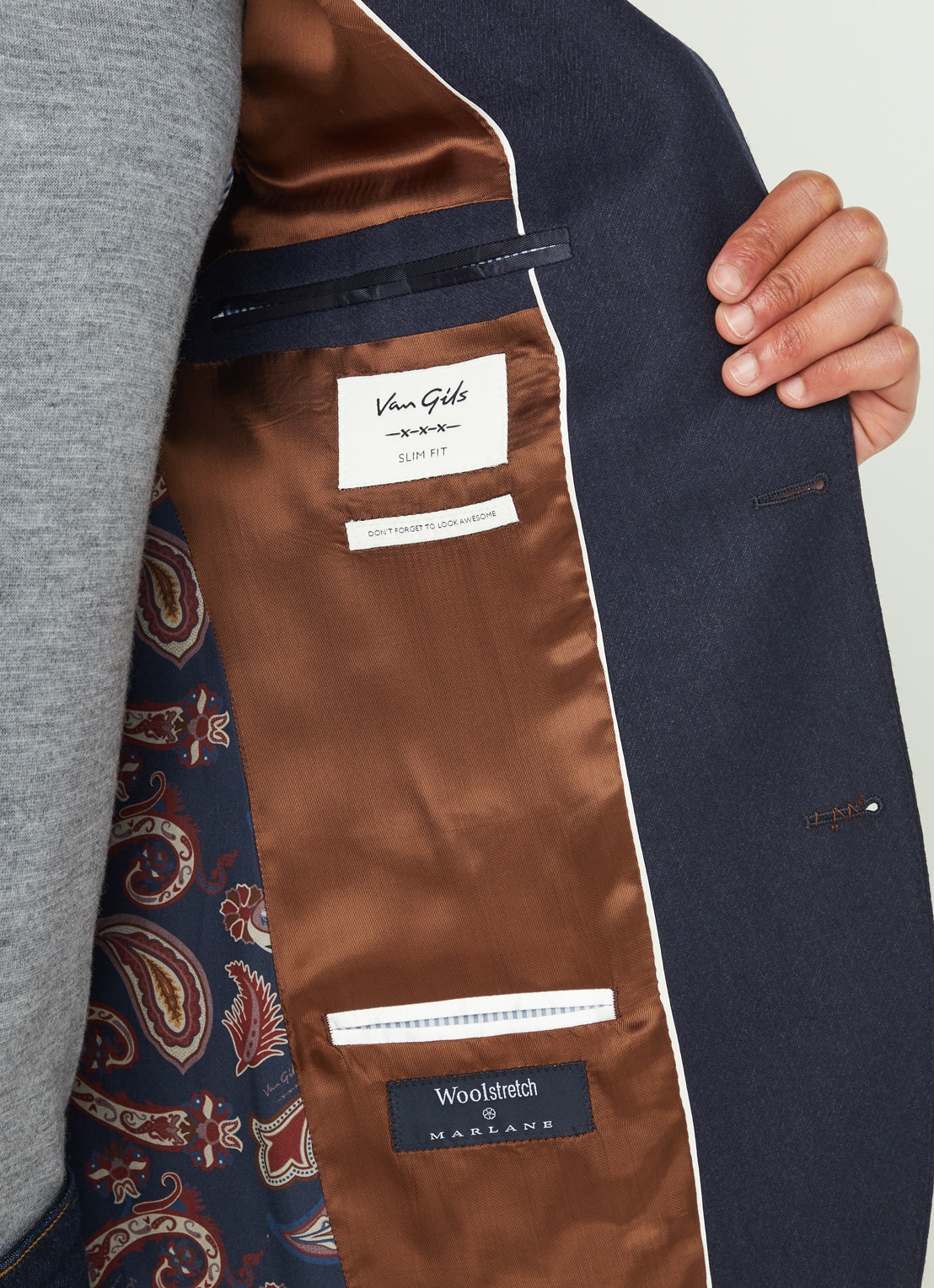 Van Gils Elliot Split slim fit colbert van wol met opgestikte zakken - detail 3 donkerblauw