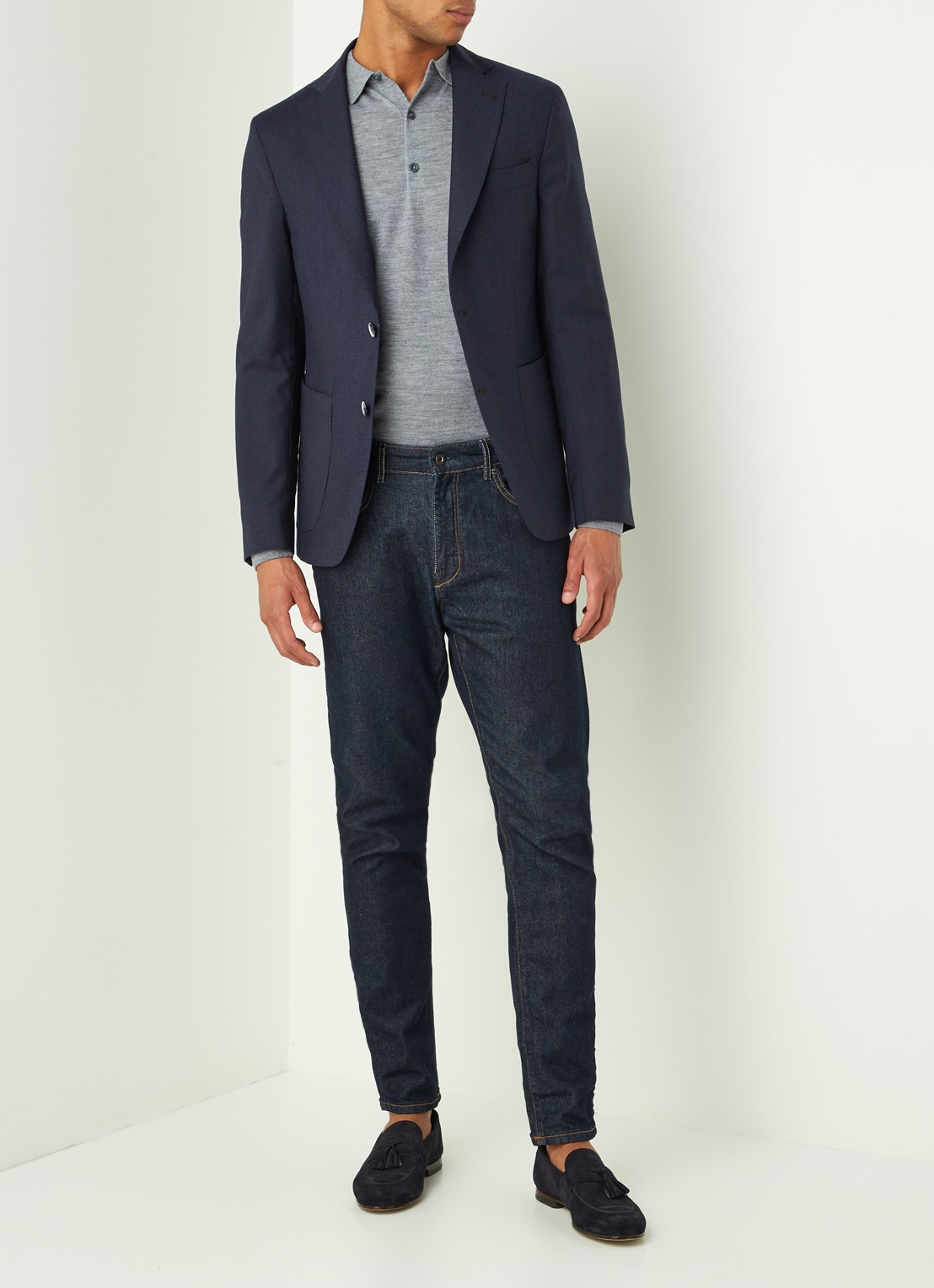 Van Gils Elliot Split slim fit colbert van wol met opgestikte zakken - voorkant 6 donkerblauw