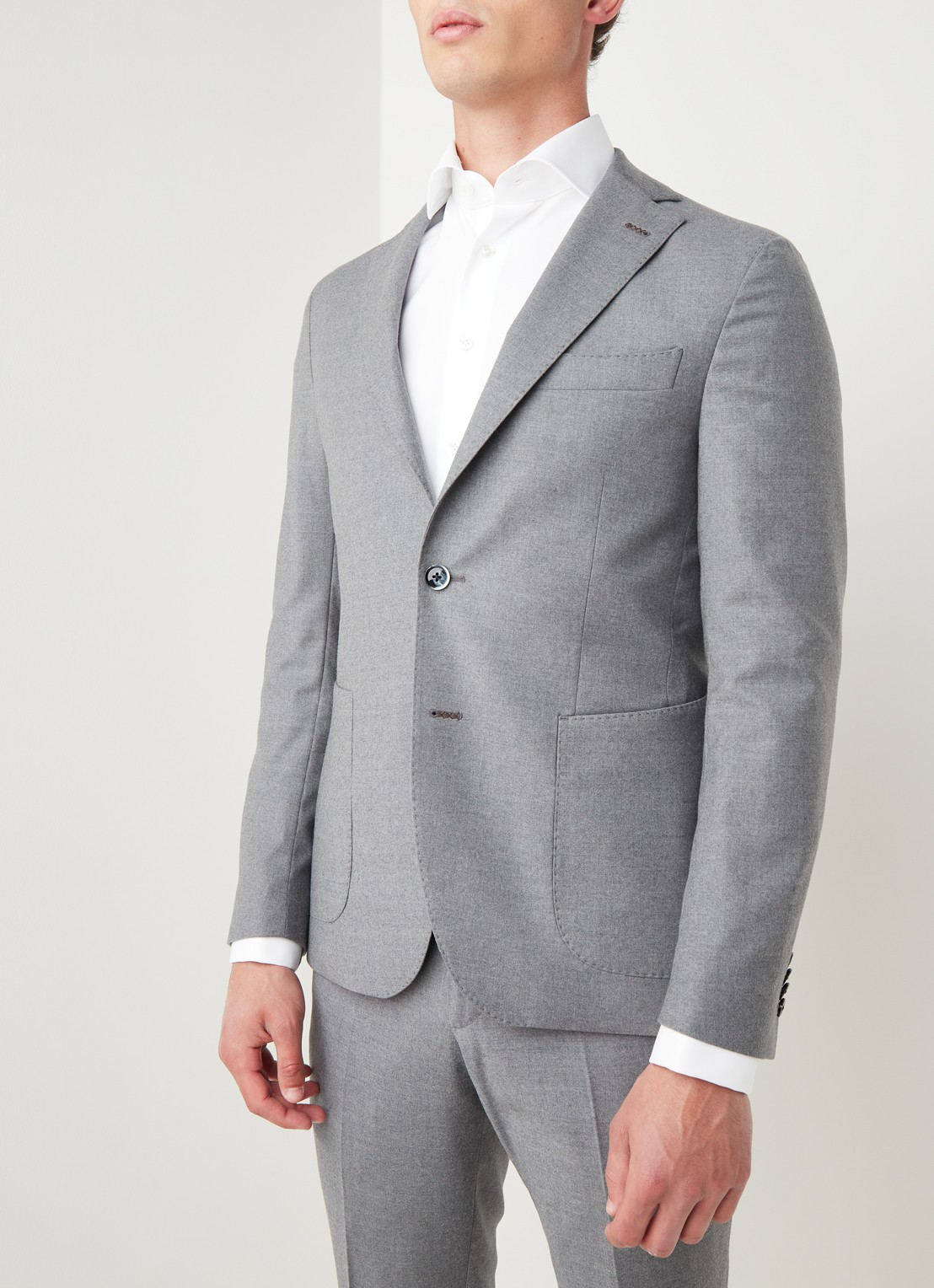 Van Gils Elliot Split slim fit colbert van wol met opgestikte zakken - detail lichtgrijs