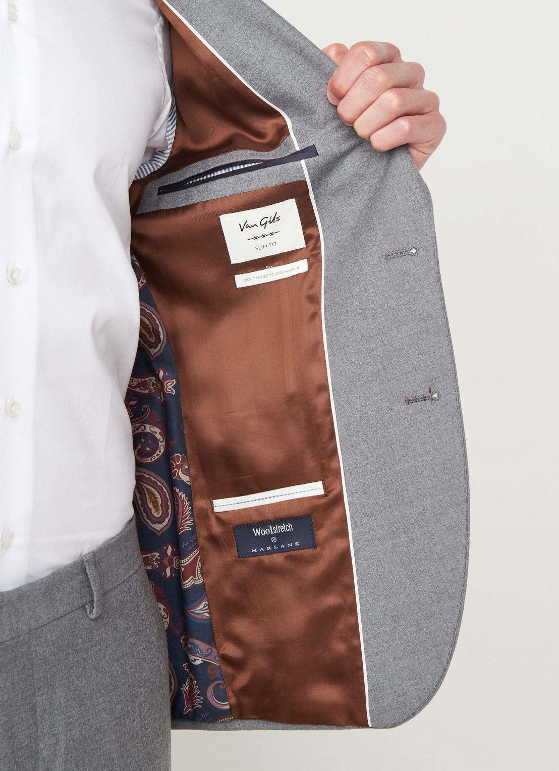 Van Gils Elliot Split slim fit colbert van wol met opgestikte zakken - detail 2 lichtgrijs