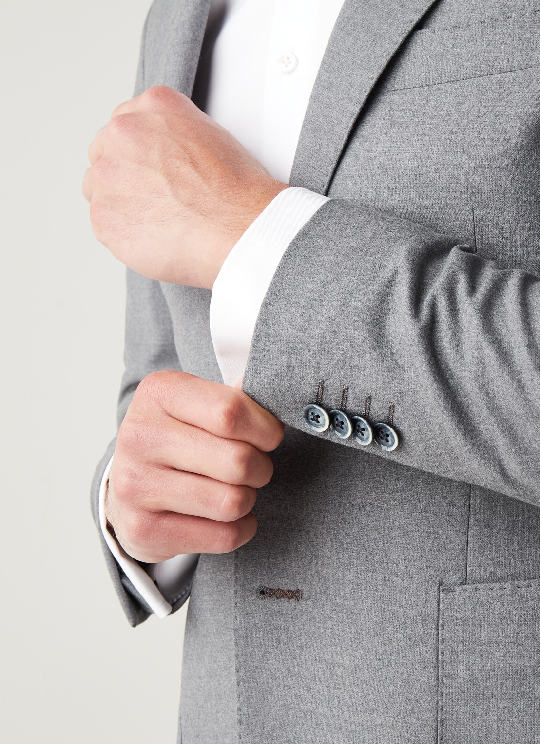 Van Gils Elliot Split slim fit colbert van wol met opgestikte zakken - detail 3 lichtgrijs