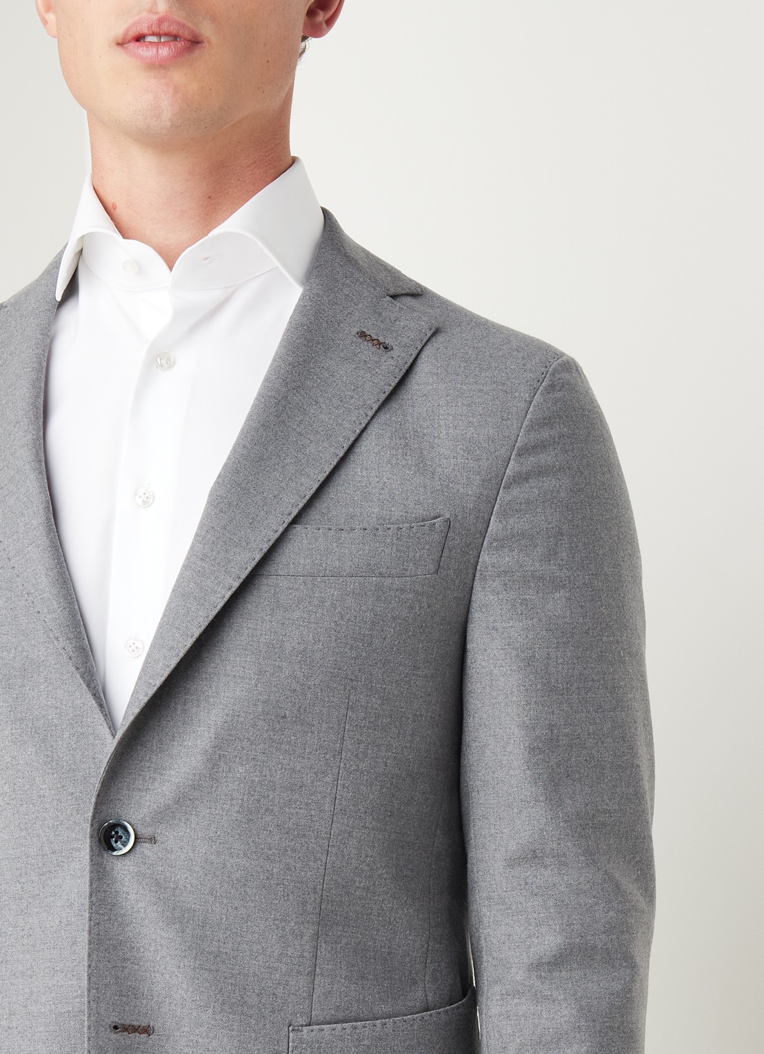 Van Gils Elliot Split slim fit colbert van wol met opgestikte zakken - detail 4 lichtgrijs