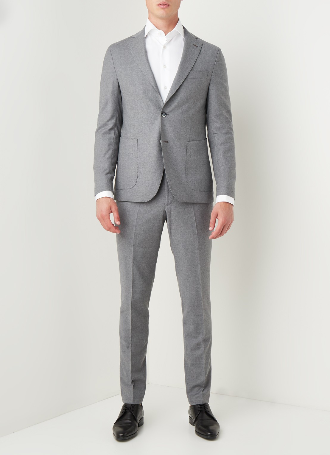 Van Gils Elliot Split slim fit colbert van wol met opgestikte zakken - voorkant 7 lichtgrijs