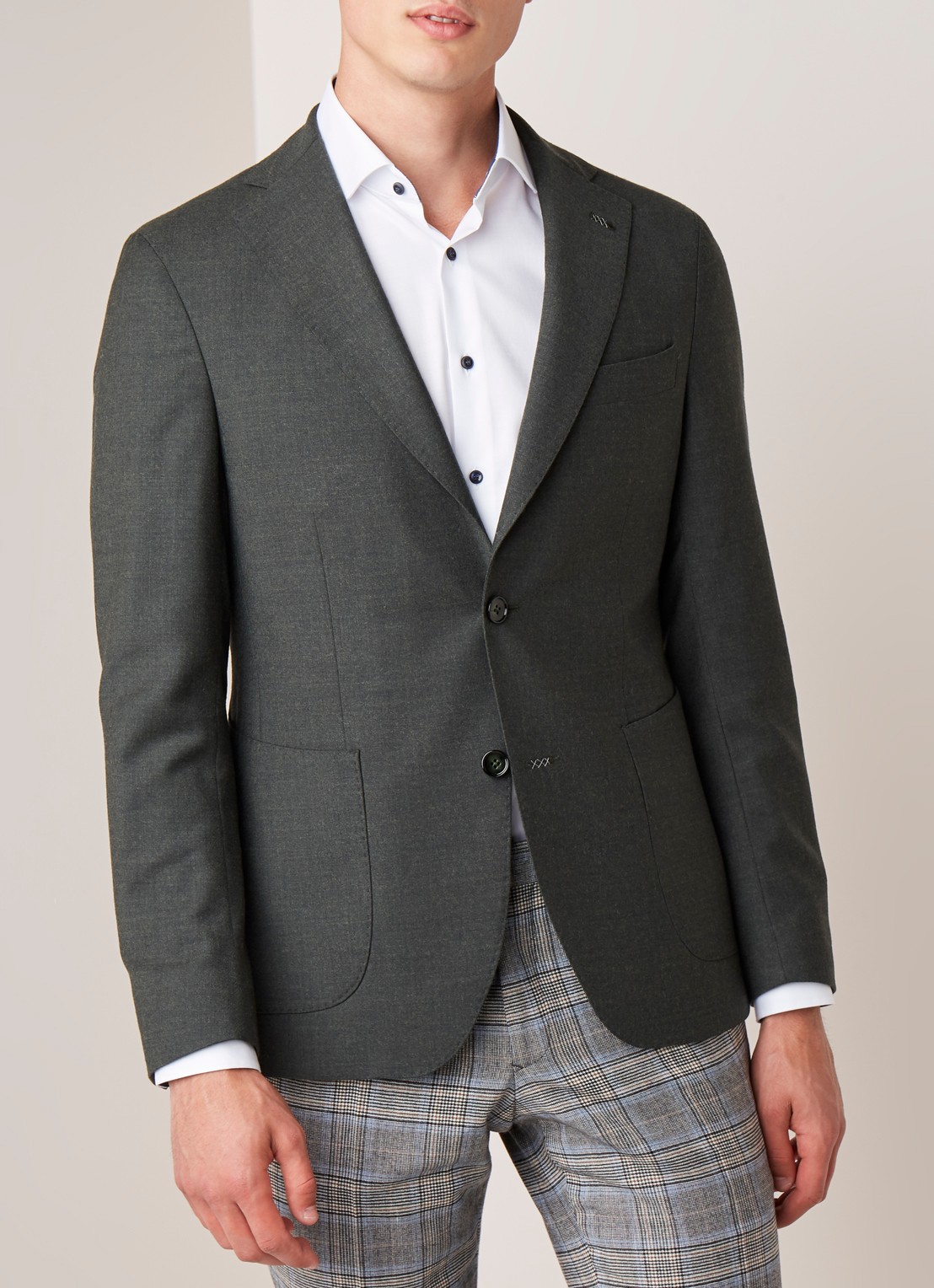 Van Gils Elliot tailored fit colbert van scheerwol - detail 2 groen