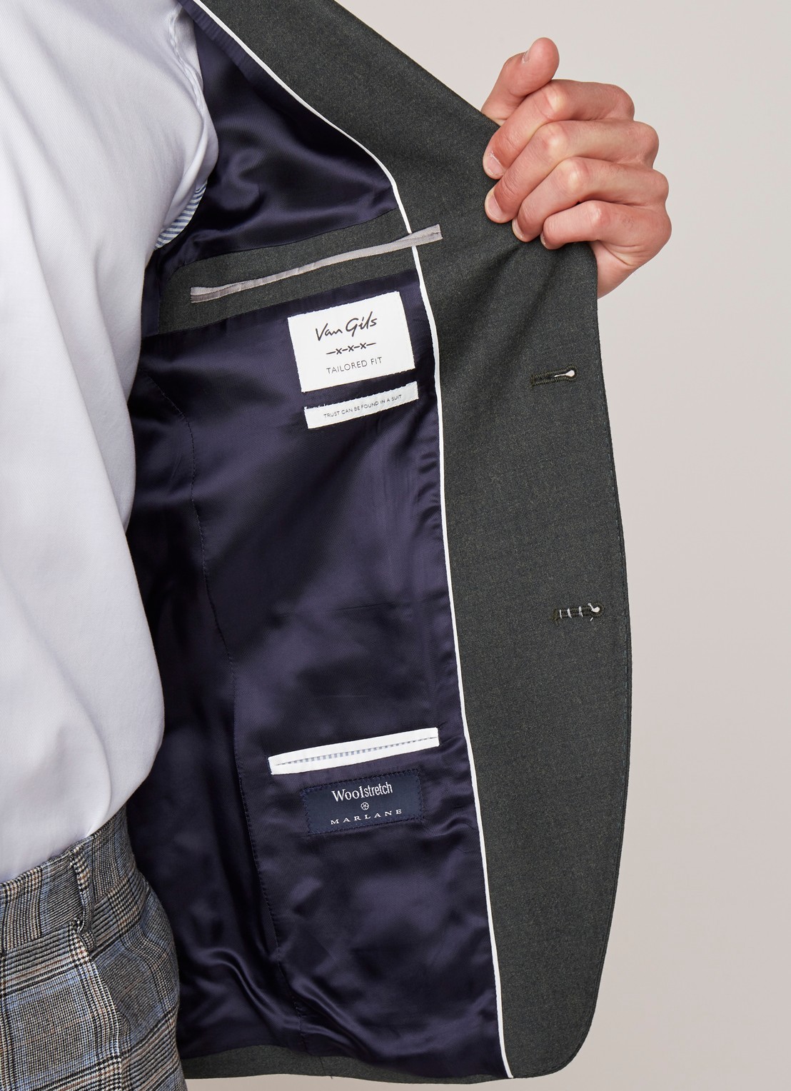 Van Gils Elliot tailored fit colbert van scheerwol - detail 3 groen