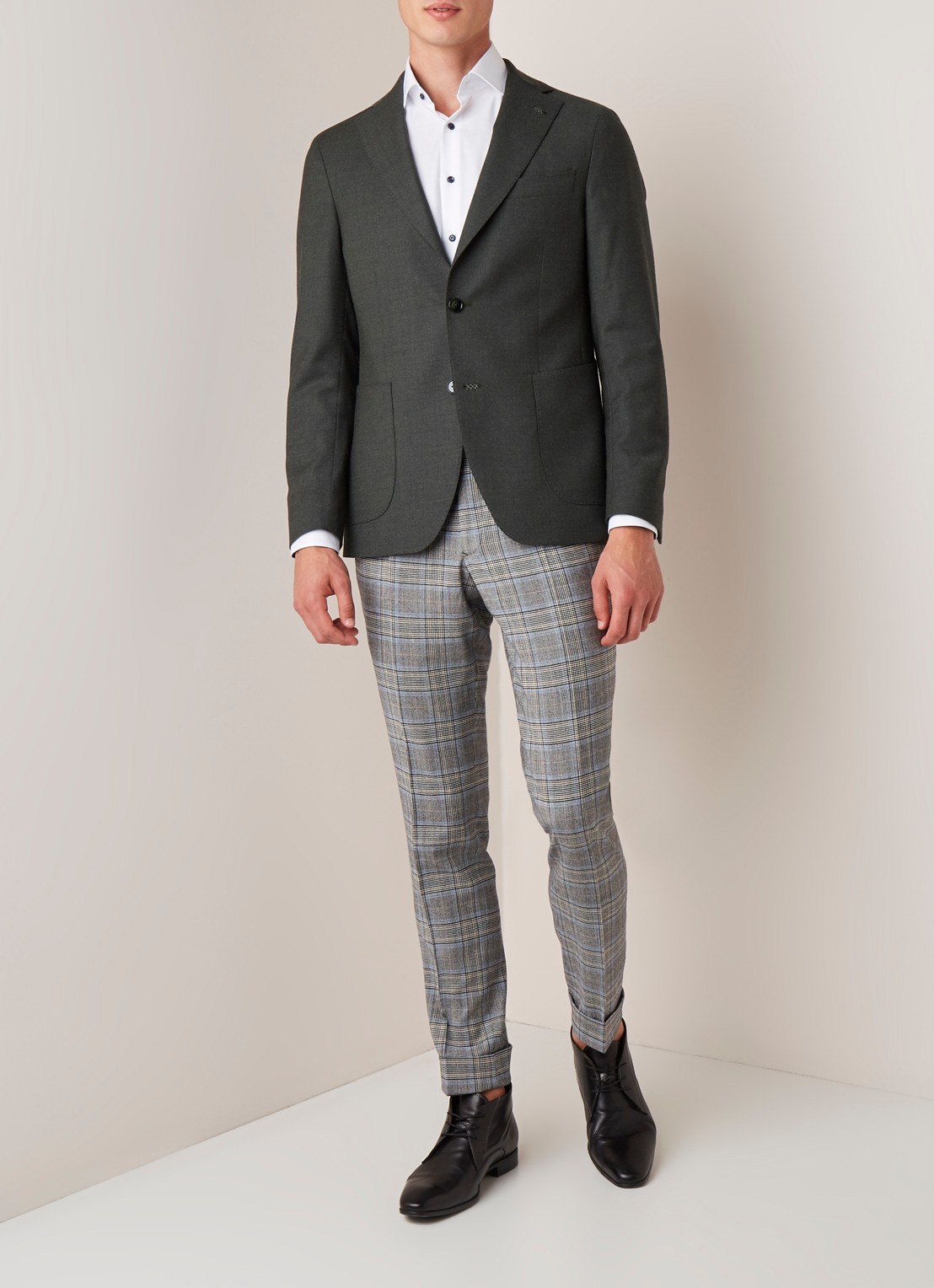 Van Gils Elliot tailored fit colbert van scheerwol - voorkant 7 groen