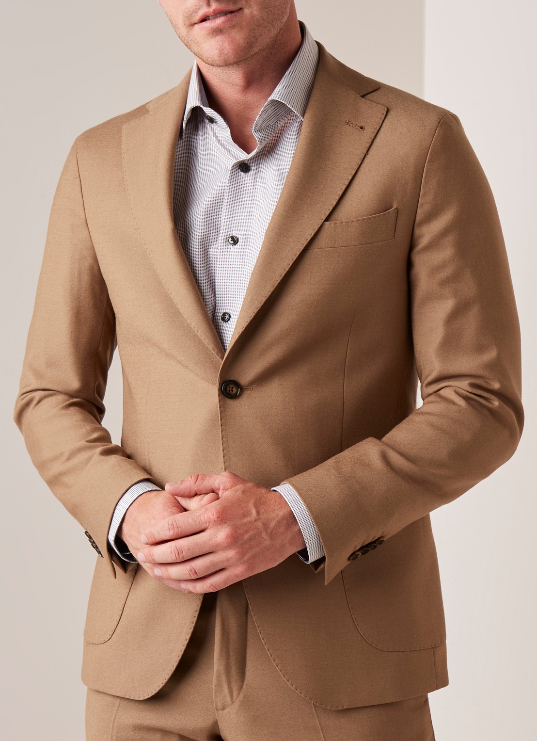 Van Gils Elliot tailored fit colbert van scheerwol - detail 4 camel