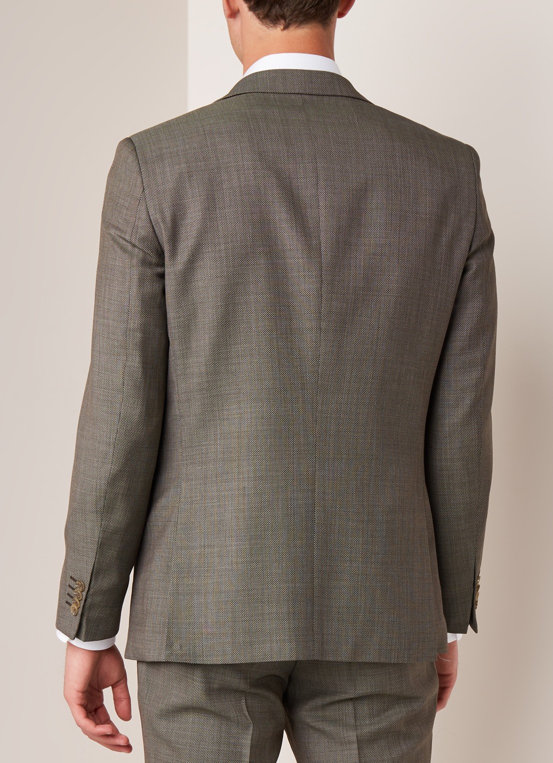Van Gils Ellis tailored fit colbert van scheerwol met micro birdseye dessin - achterkant groen