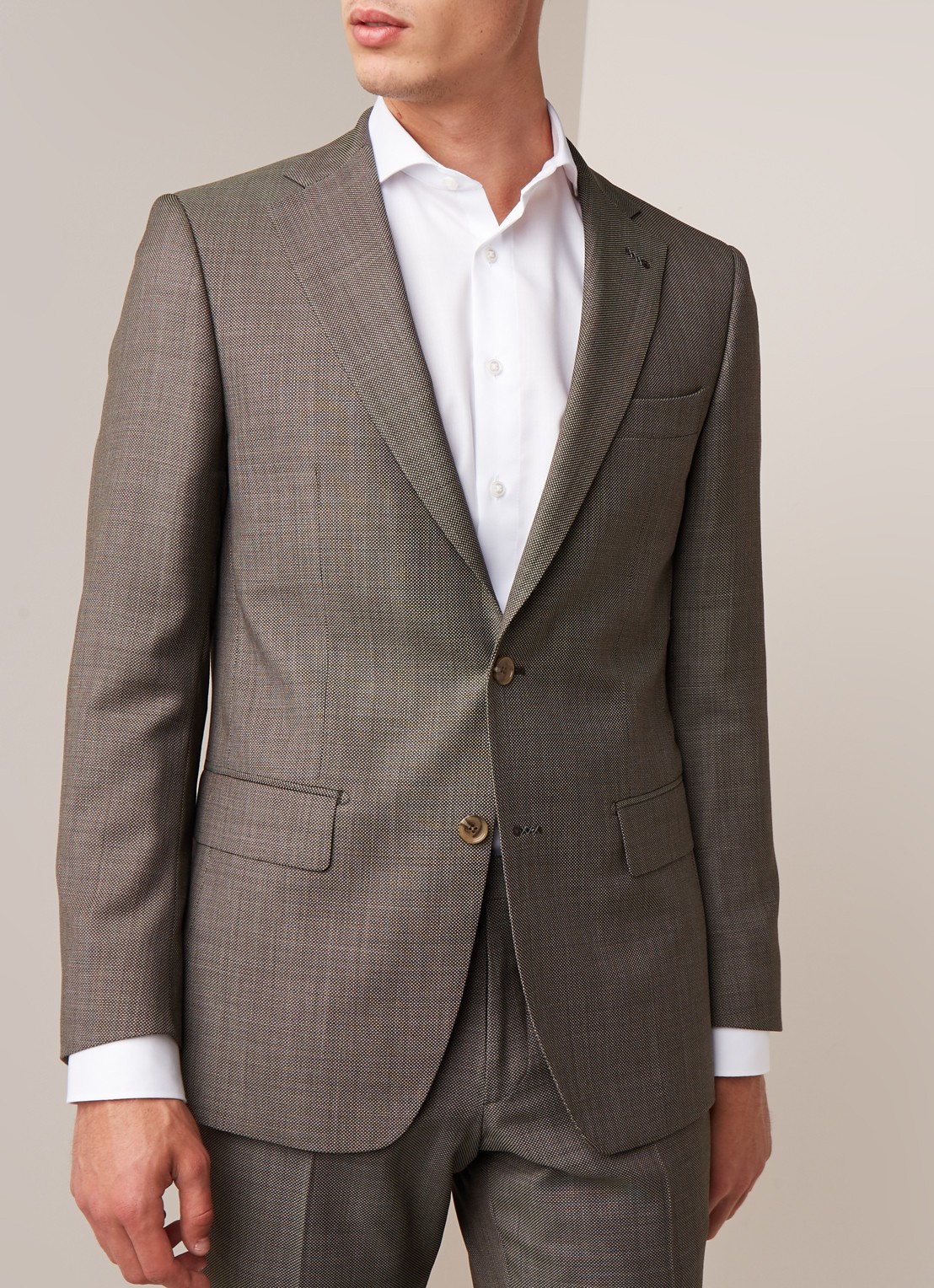 Van Gils Ellis tailored fit colbert van scheerwol met micro birdseye dessin - detail 2 groen