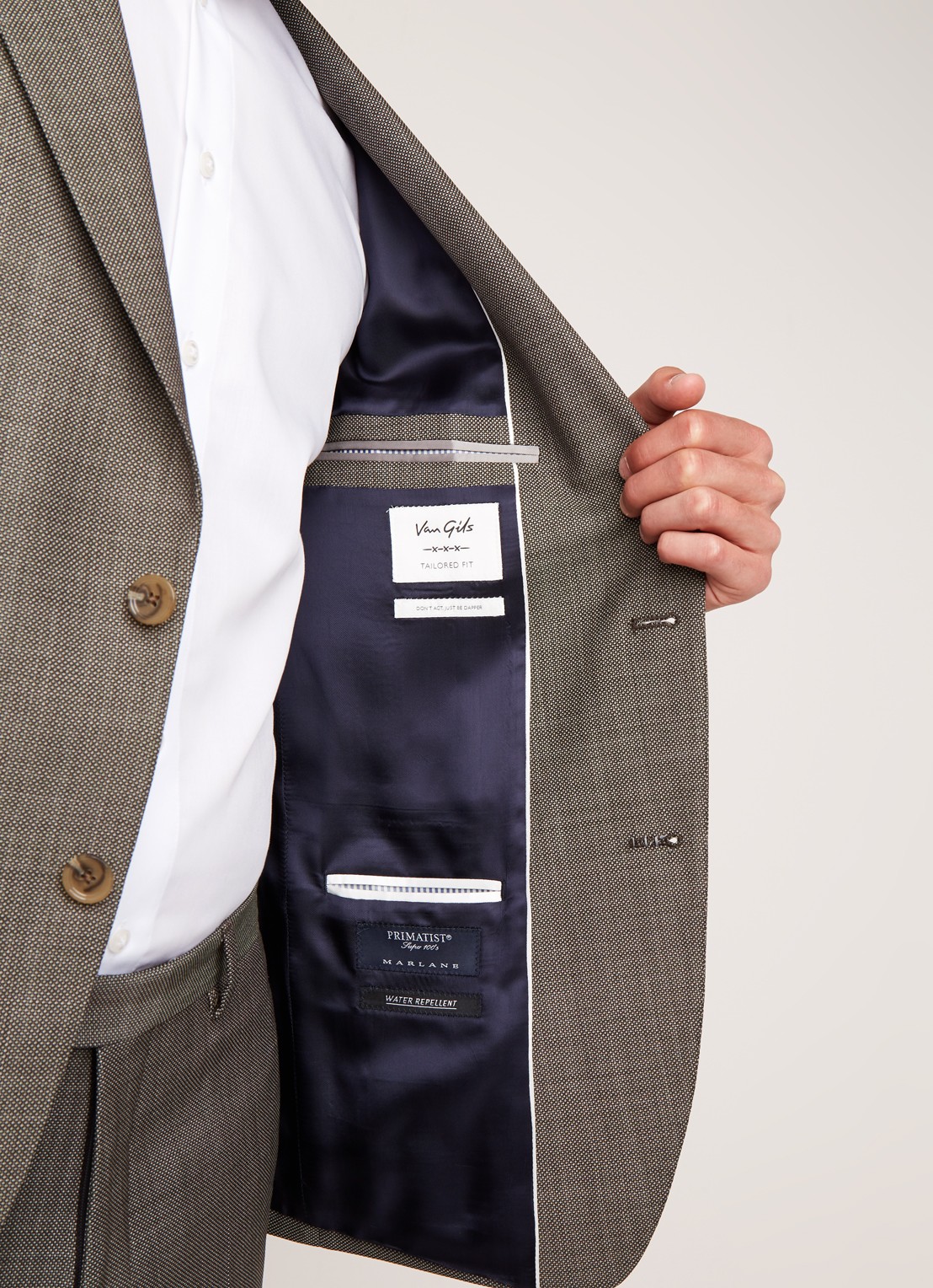 Van Gils Ellis tailored fit colbert van scheerwol met micro birdseye dessin - detail 3 groen