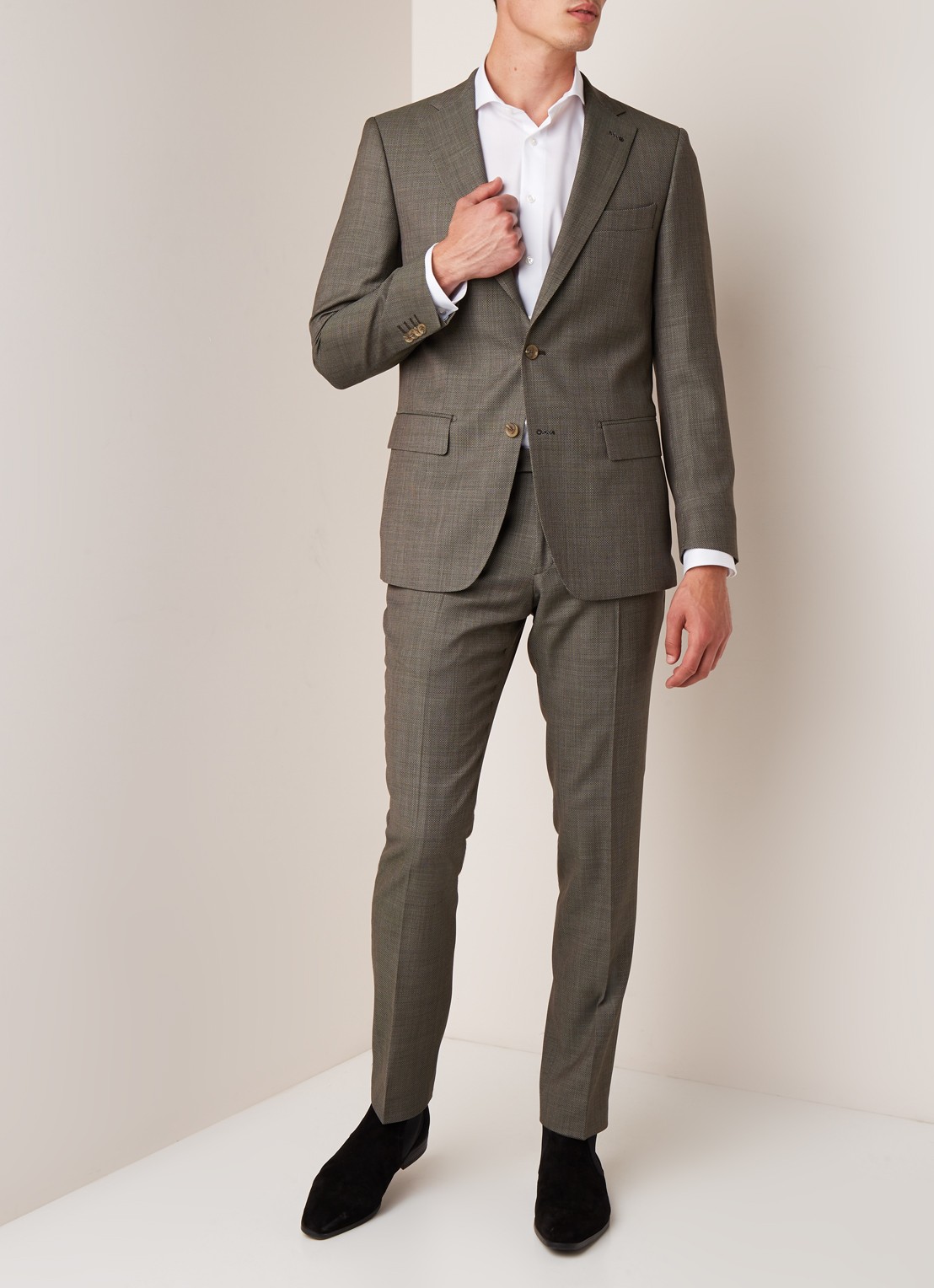 Van Gils Ellis tailored fit colbert van scheerwol met micro birdseye dessin - voorkant 5 groen
