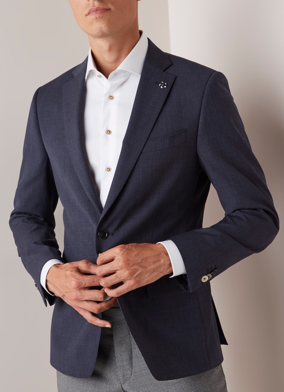 Van Gils Ellison slim fit colbert in wolblend - detail 3 donkerblauw