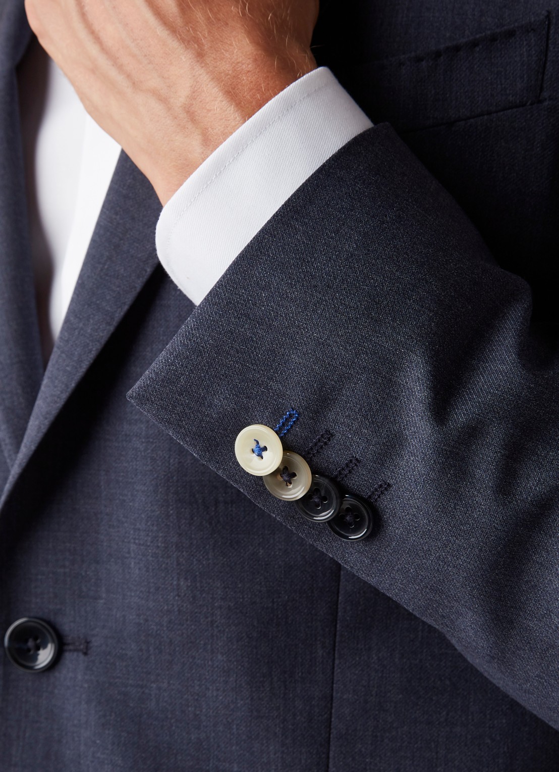 Van Gils Ellison slim fit colbert in wolblend - detail 4 donkerblauw