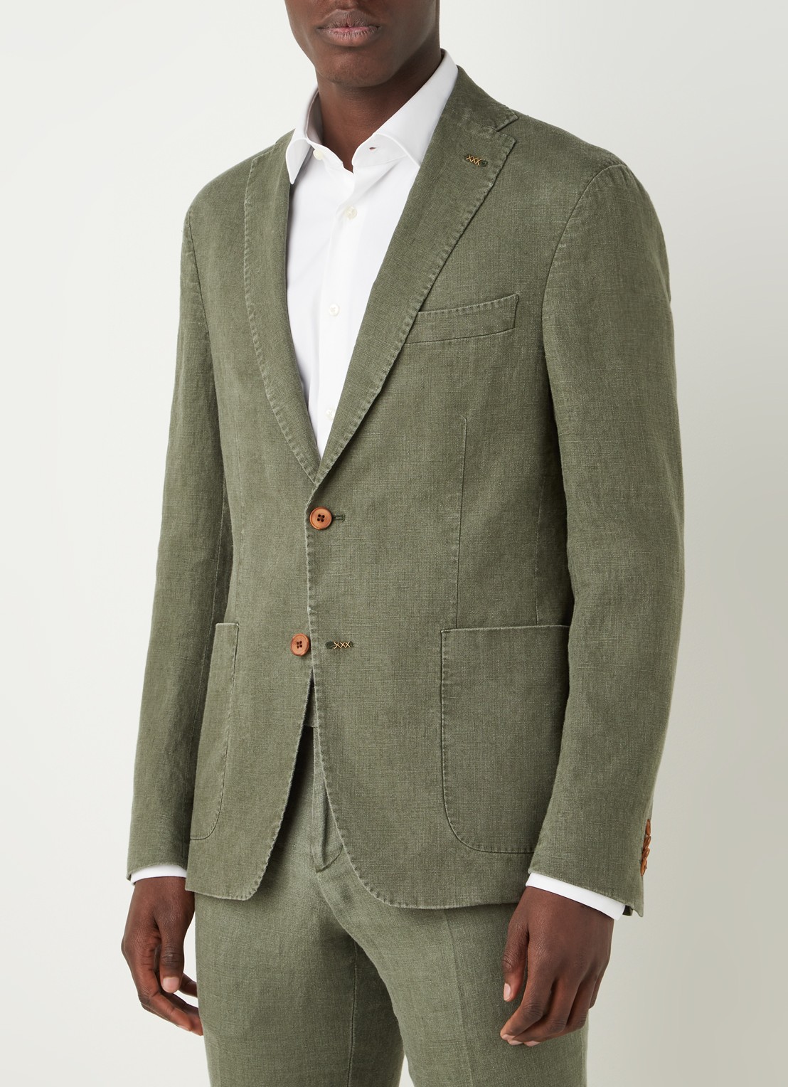 Van Gils Elray slim fit colbert van linnen - detail olijfgroen