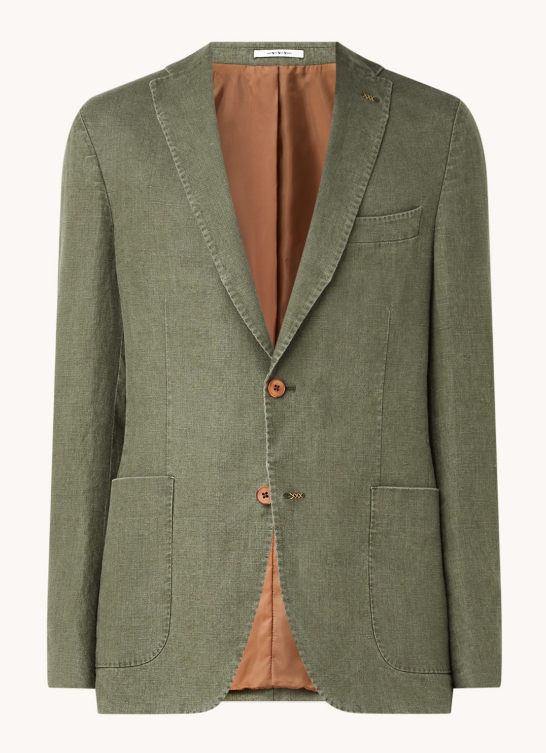 Van Gils Elray slim fit colbert van linnen - voorkant 6 olijfgroen