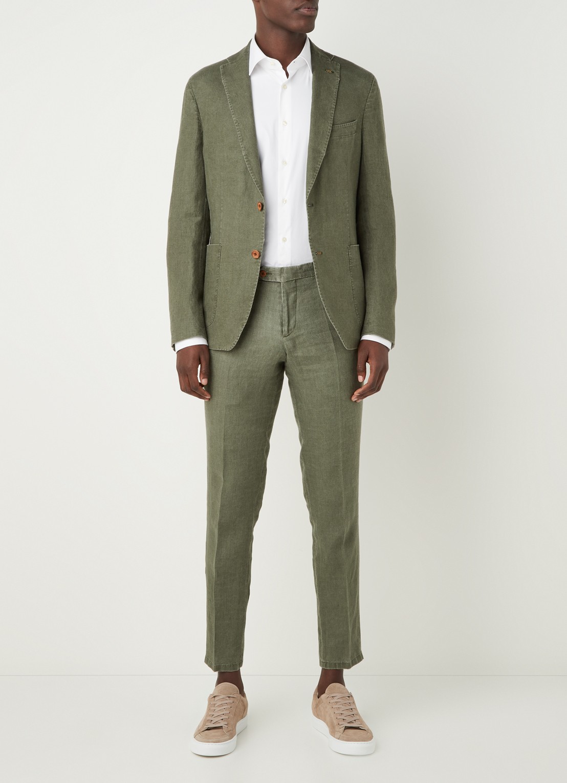 Van Gils Elray slim fit colbert van linnen - voorkant 7 olijfgroen