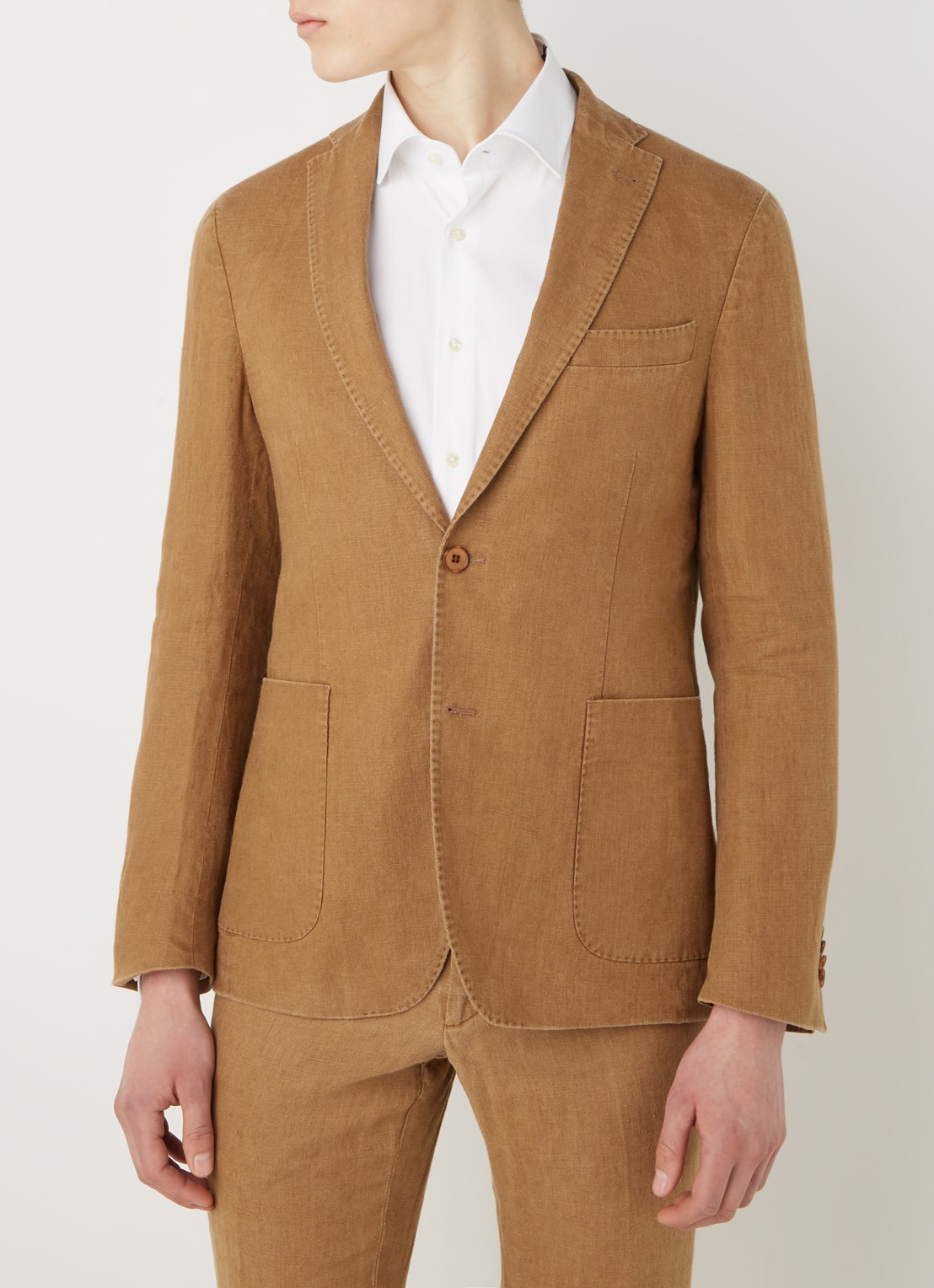 Van Gils Elray slim fit colbert van linnen - detail 4 camel