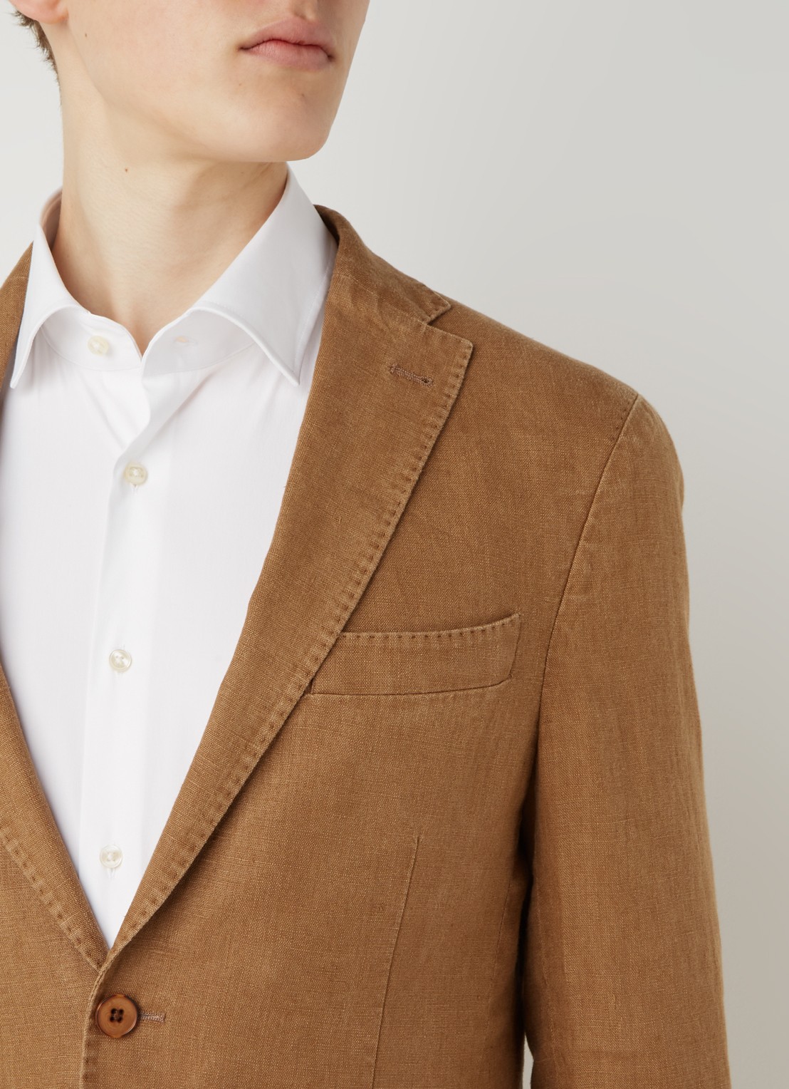 Van Gils Elray slim fit colbert van linnen - detail 7 camel