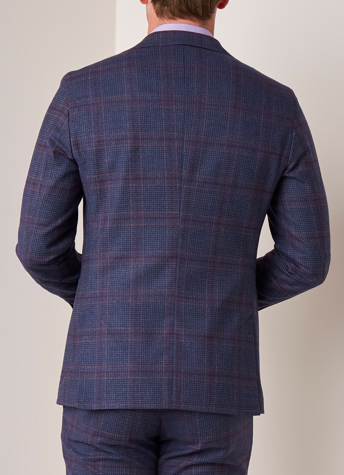Van Gils Elray tailored fit colbert van scheerwol met ruitdessin - achterkant 6 donkerblauw