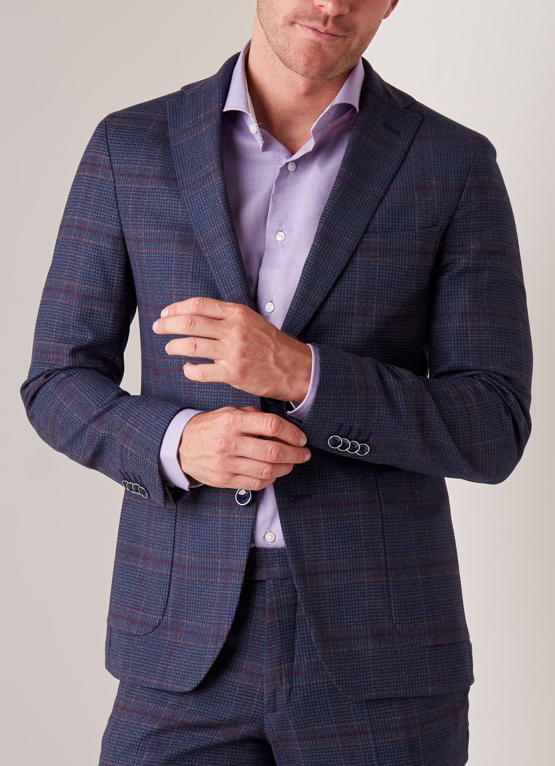 Van Gils Elray tailored fit colbert van scheerwol met ruitdessin - detail 3 donkerblauw