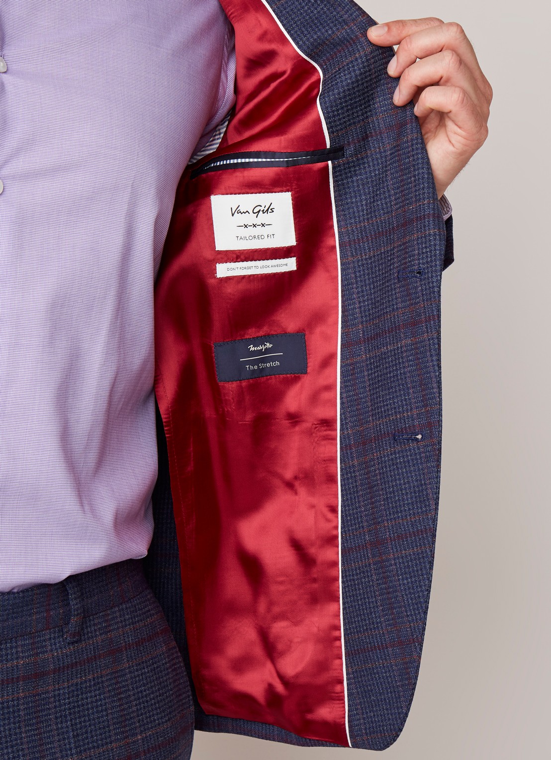Van Gils Elray tailored fit colbert van scheerwol met ruitdessin - detail 4 donkerblauw