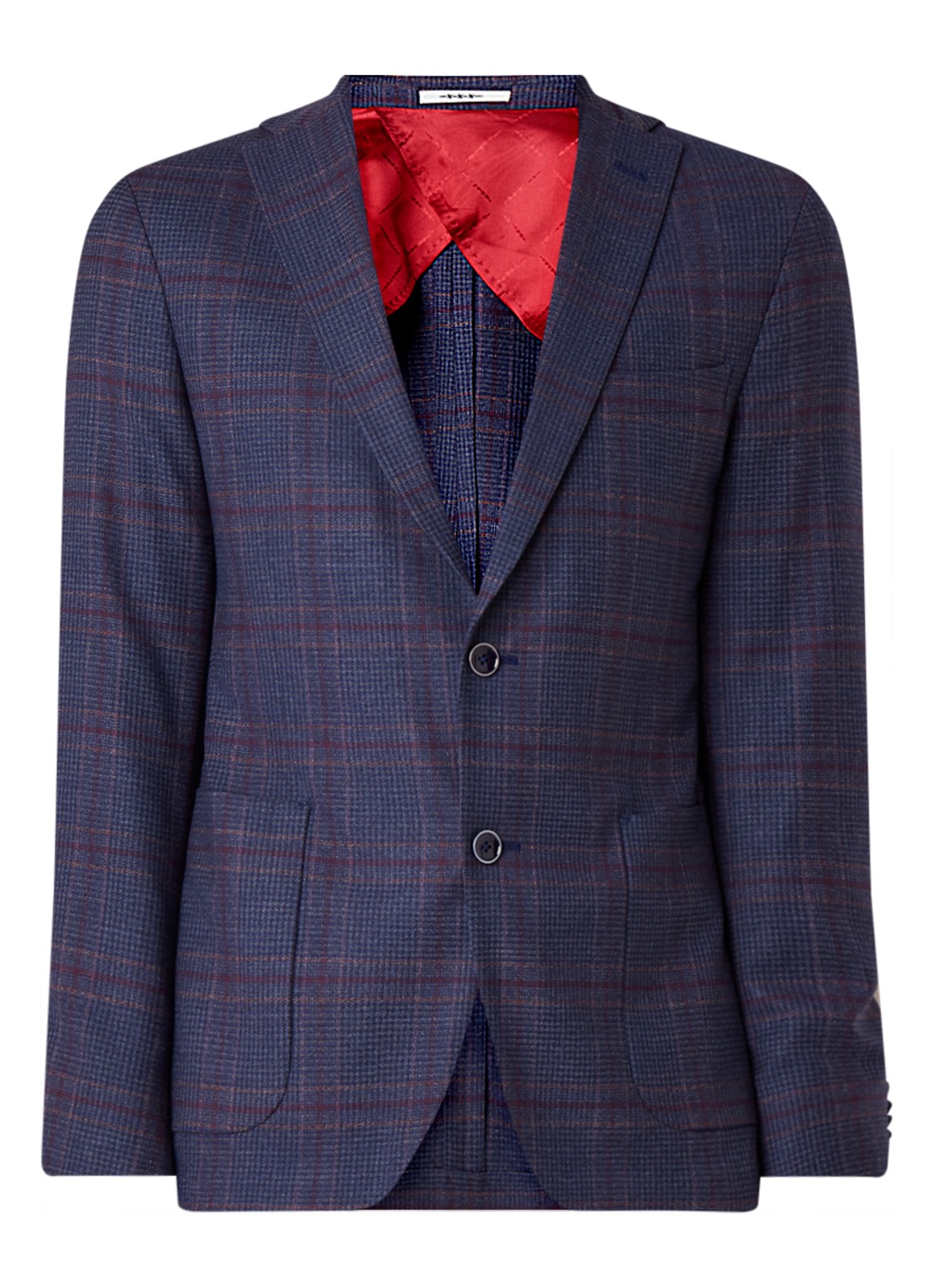 Van Gils Elray tailored fit colbert van scheerwol met ruitdessin - voorkant donkerblauw