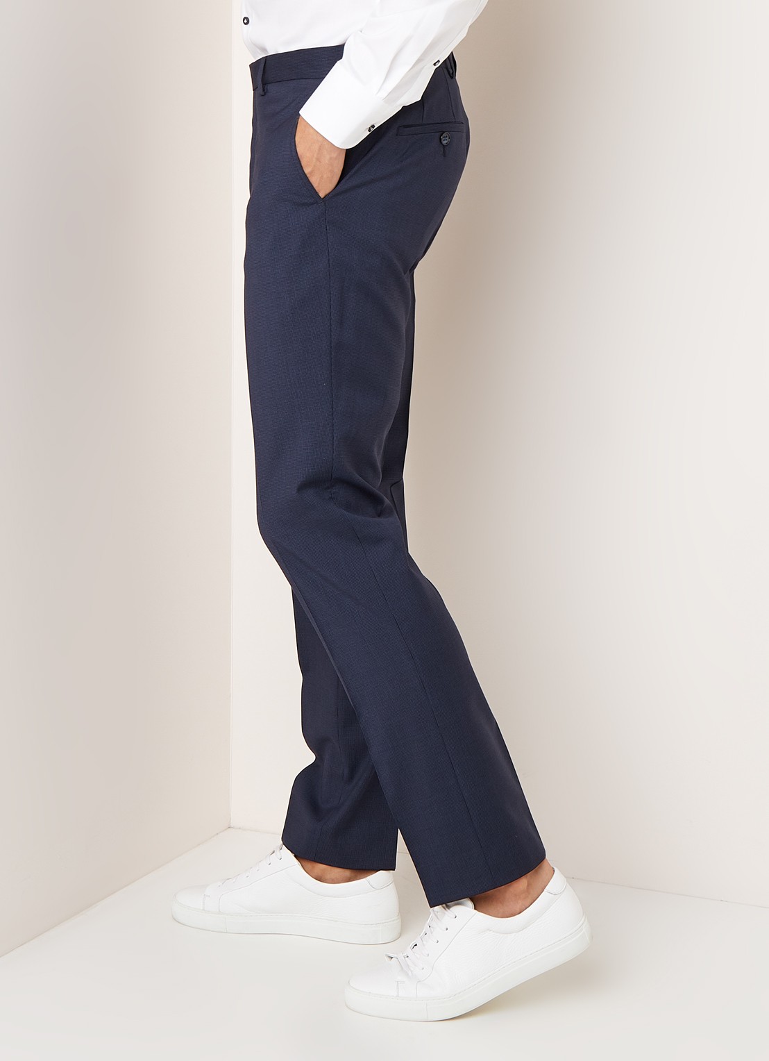 Van Gils Elray Welt tailored fit pak van scheerwol met micro pied-de-poule desisn - detail 4 donkerblauw