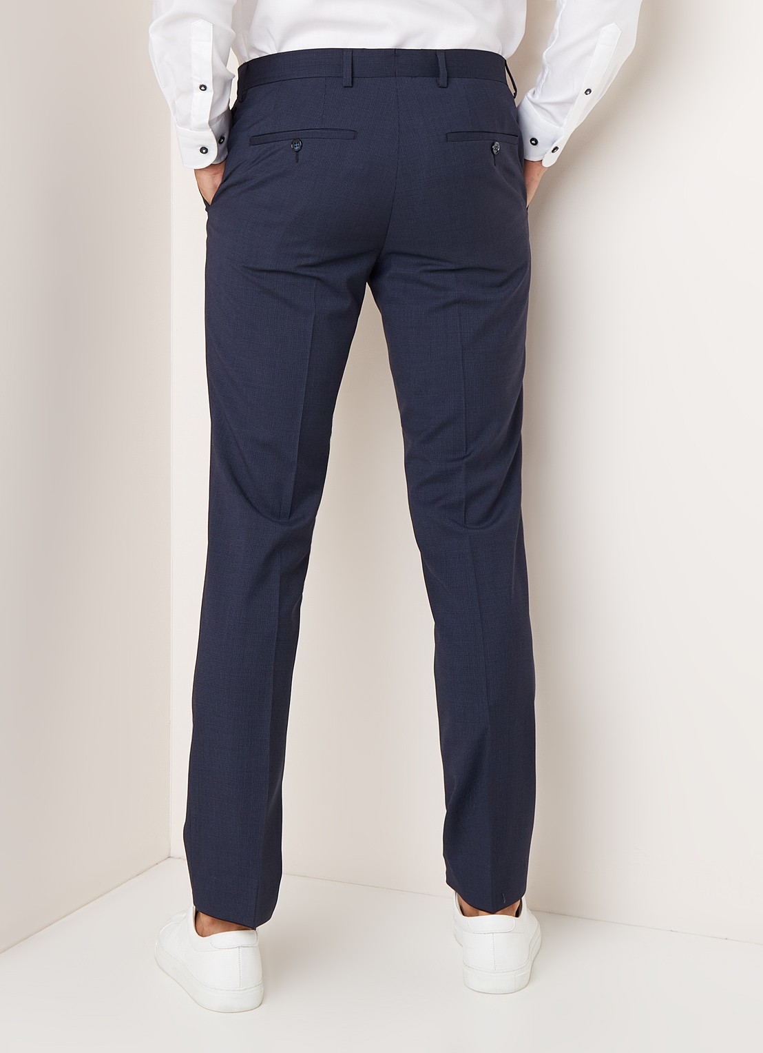 Van Gils Elray Welt tailored fit pak van scheerwol met micro pied-de-poule desisn - detail 5 donkerblauw