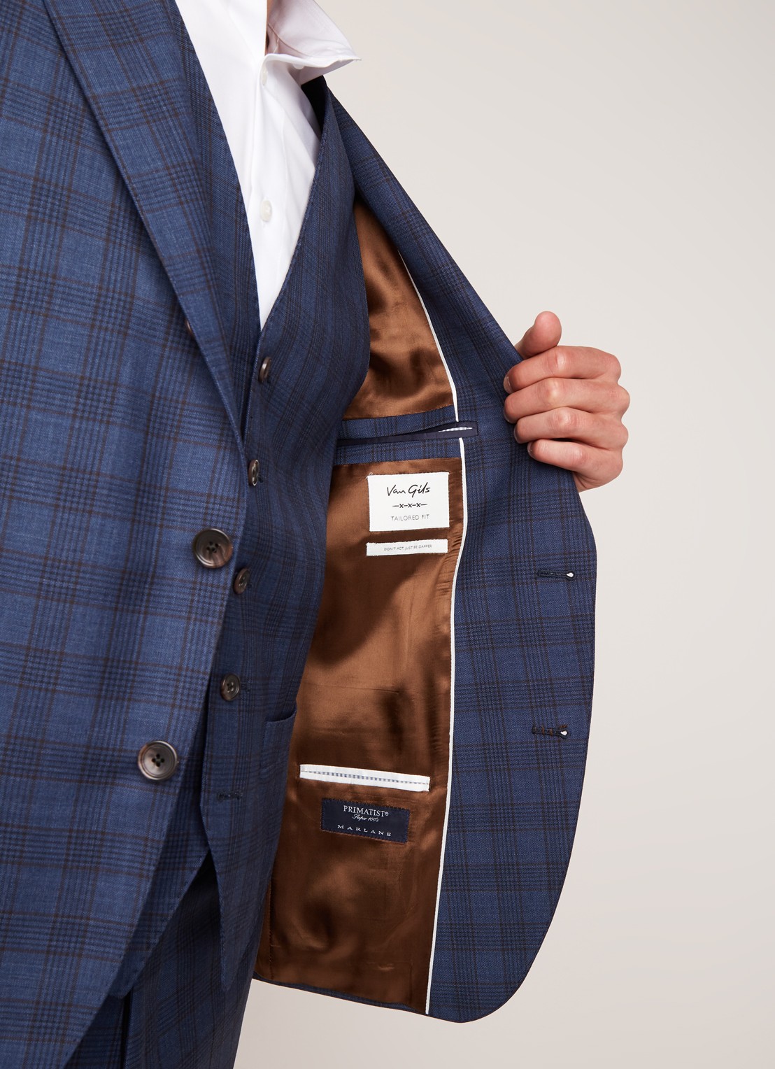 Van Gils Elwyn tailored fit colbert met ruitdessin - detail 3 donkerblauw